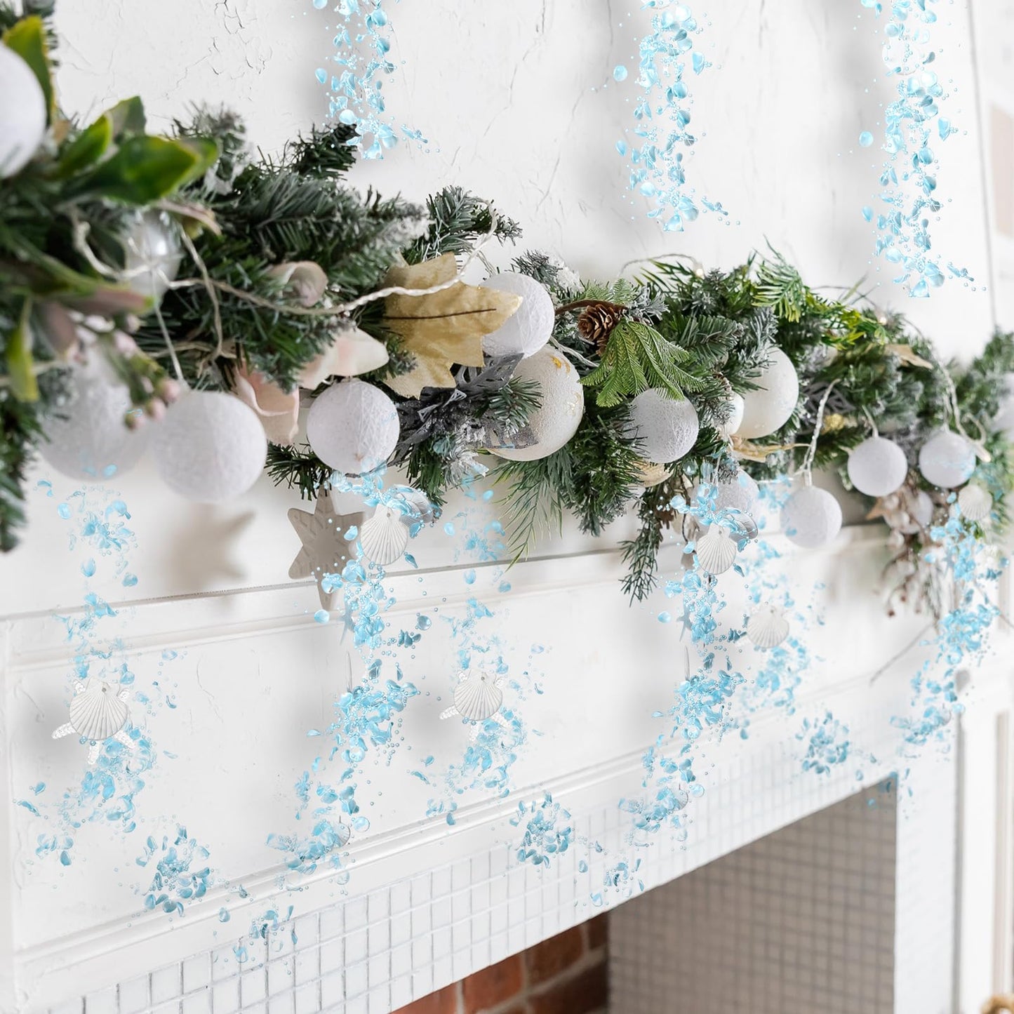 Yinder 16.4 ft Blue Ocean Garland Summer Beach Party Decoration Last Toast on The Coast Bachelorette Decor Coastal Beaded Starfish Garland for Mantle Beach Wedding Mermaid Baby Shower Party Supply
