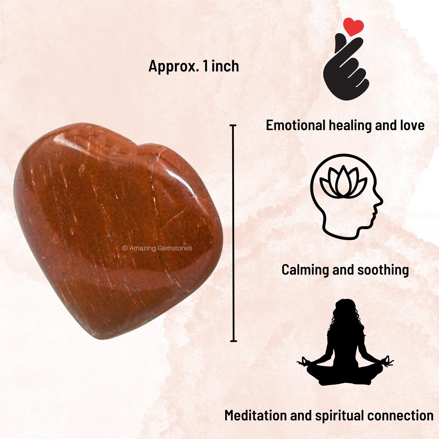 Amazing Gemstone Red Jasper Stone Heart - Pack of 2 Crystal Heart Stones Rocks - Corazones De Piedra Crystals and Healing Stones Heart Shaped Crystal - Stocking Stuffers Gifts