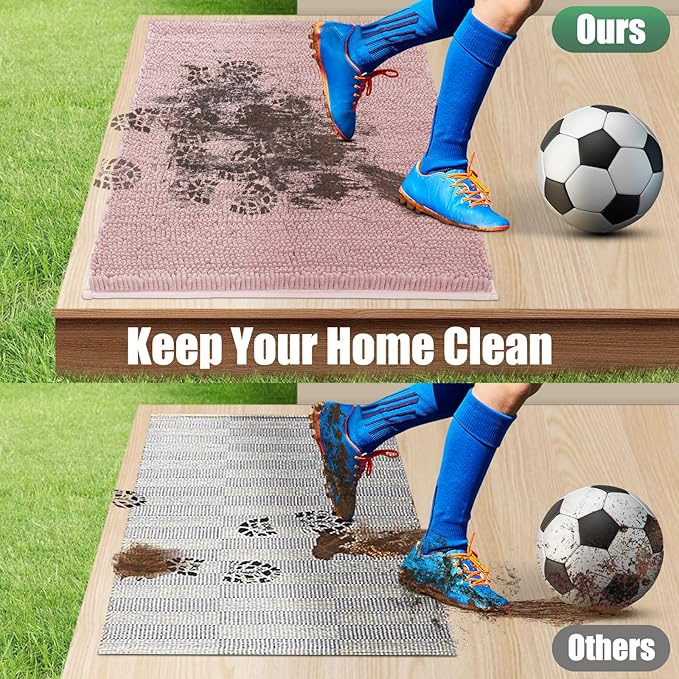 IM HOME Chenille Absorbent Outdoor Doormat 48" x 30", Washable Muddy Door Mats for Dog Non Slip Indoor Doormat Dog Mat for Muddy Paw Front Inside Doormats for Entryway Dusty Pink