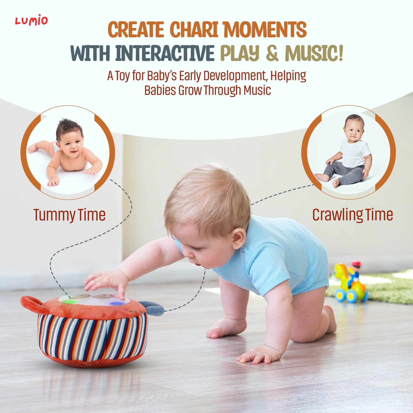 Lumio Interactive Musical Plush Toy with Lights and Sounds - Sensory Toy for 3 6 9 12-18 Months and up, Perfect for Tummy Time Rhythm Learning (Guitar) (Guitar)