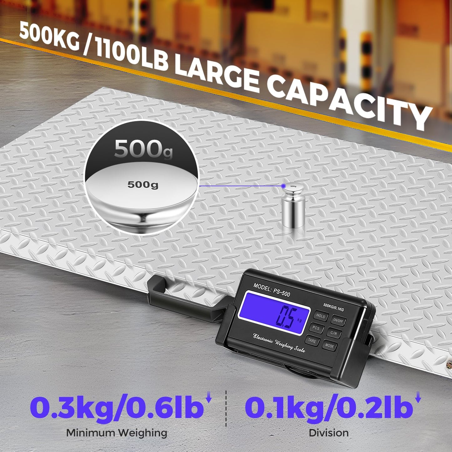 Bonvoisin Dog Scale for Large Breed Animal Livestock Weight Scale with Large Stainless Steel Platform, 1100lb X 0.2lb Postal Shipping Scale Pet Scale for Dog, Cattle, Sheep