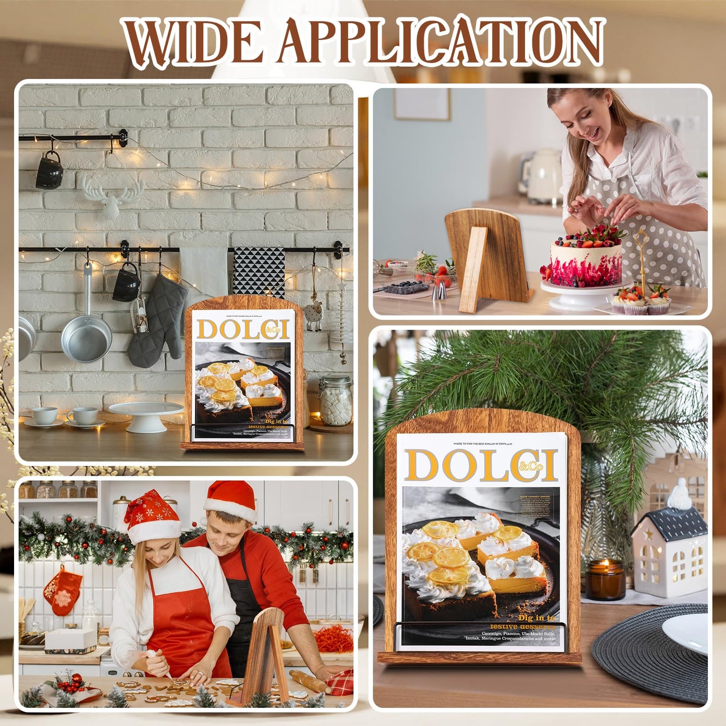 FoldTier Rustic Cookbook Stand for Kitchen Counter Adjustable Recipe Book Holder Wood Tablet Stand Foldable Cookbook Holder Kitchen Decoration for Mother's Day, Wedding, Mother, Grandma, Women Gift