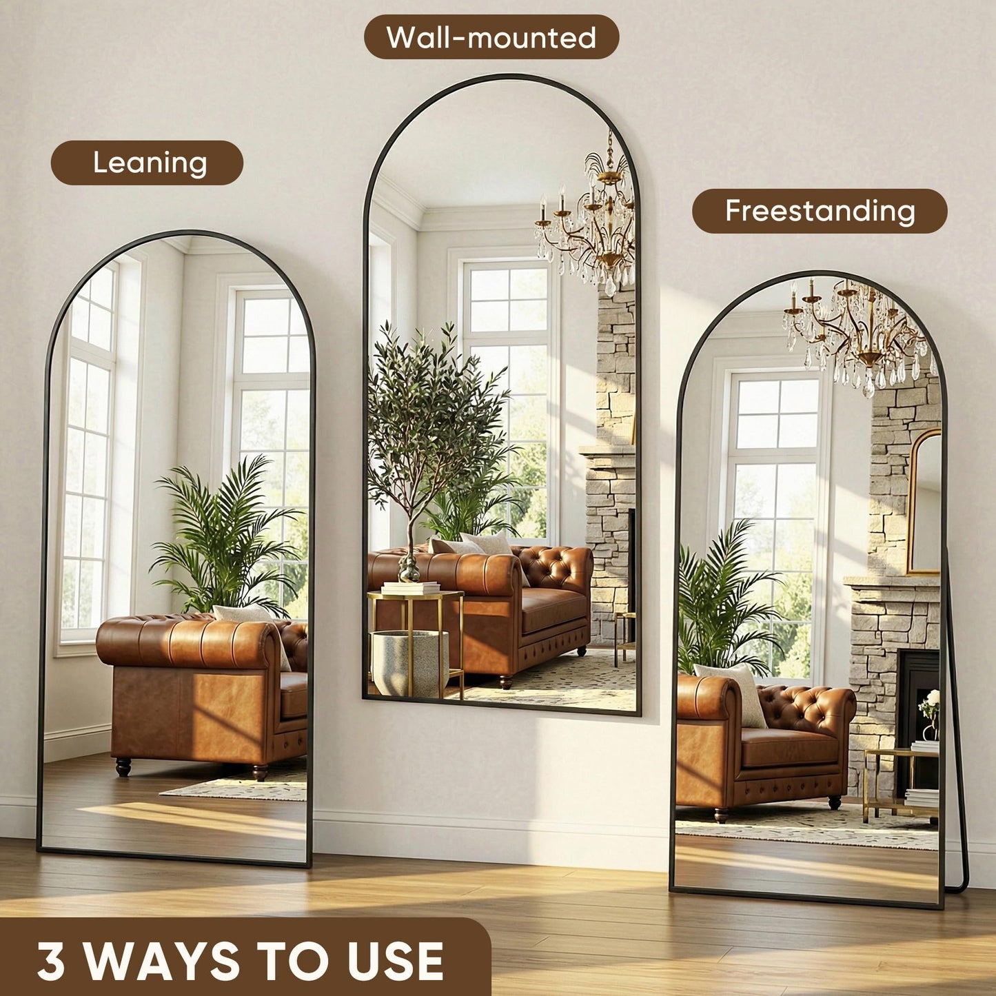 Antok Full Length Mirror, 81"x41" Floor Mirror with Stand, Hanging Mounted Mirrors for Bedroom, Living Room, Cloakroom, Dining Room, Black, Arched