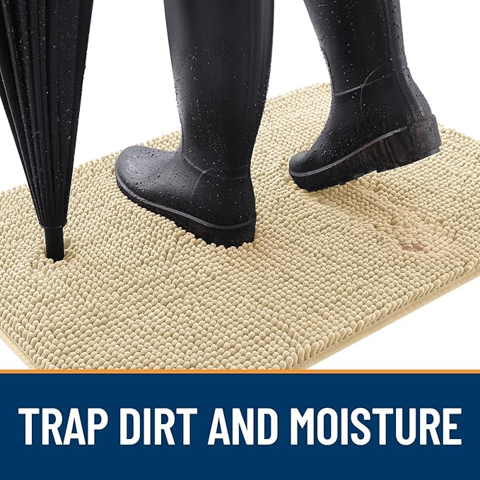 OLANLY Dog Door Mat for Muddy Paws 45x27, Absorbs Moisture and Dirt, Absorbent Non-Slip Washable Doormat, Quick Dry Chenille Mud Mat for Dogs, Entry Indoor Entryway Carpet for Inside Floor, Sand
