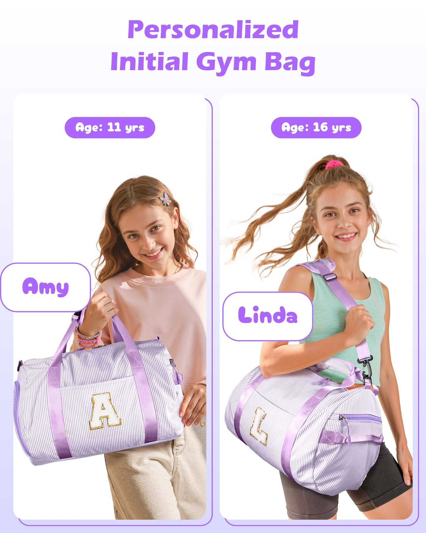 Vogewood Dorm Room Essentials, Girls Travel Duffle Bag, Kids Initial Overnight Duffel Bags with Shoe Compartment, Personalized Dance Bag with Cosmetic Pouch, Gifts for Teenager (Letter G)