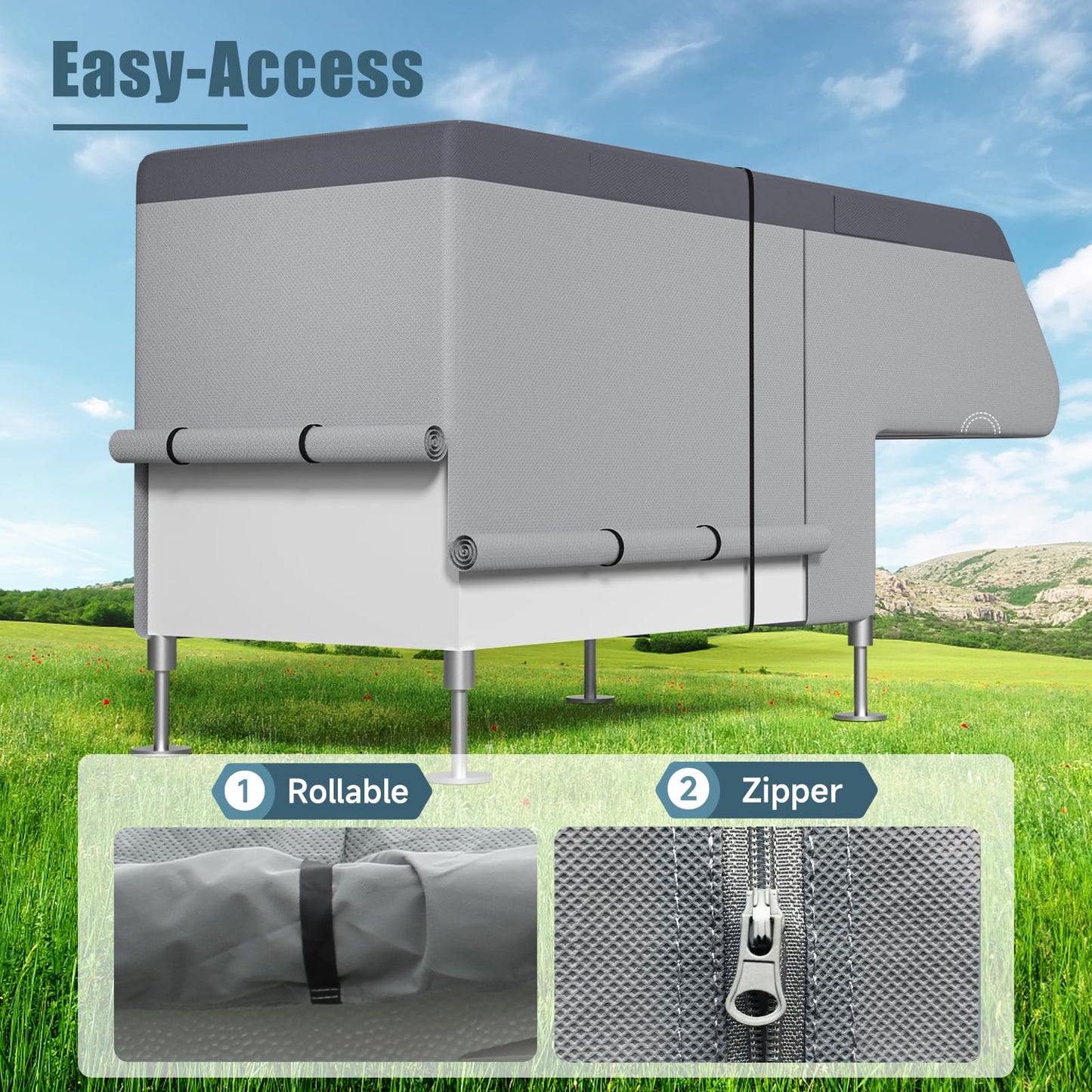 Umbrauto Truck Camper Cover 7-Layer Anti-Tear Top Motorhome RVs All Season Protection with Gutter Cover, Windproof Straps, Fits 10' - 12' Campers
