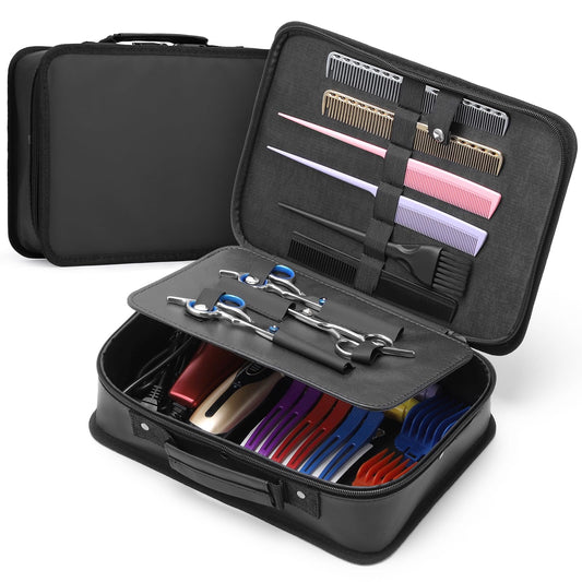 Segbeauty Barber Tool Bag, 11.8 x 8.5in PU Leather Travel Makeup Toiletry Carrying Case, Hair Styling Cutting Kit Storage Organizer for Clipper Shears Combs Cosmetics Salon Beauty Supplies
