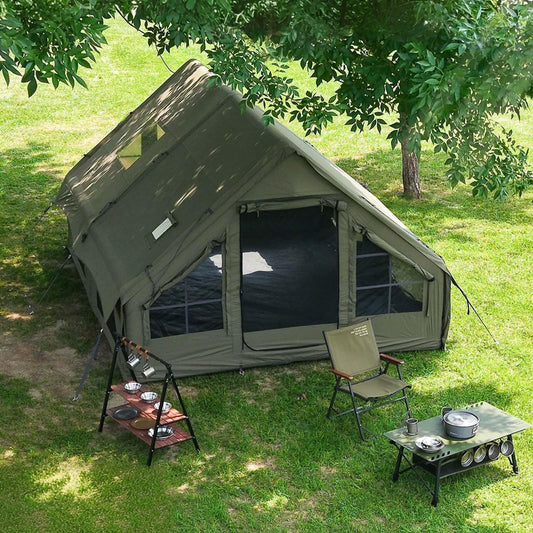 13' x 10' Inflatable Camping Tent for 8-10 Person, 4 Season Blow Up Tents with Waterproof pad, Easy Set-Up Glamping Inflatable Hot Tent with Stove Jack for Camping Adult