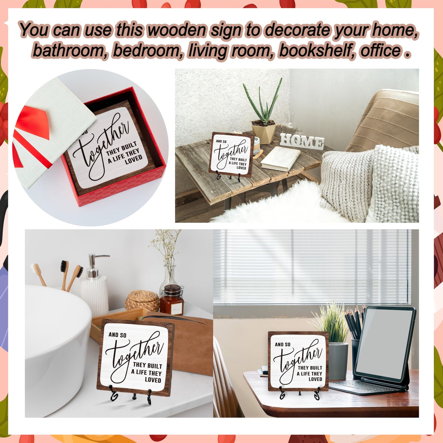 Home Desk Decor Sign, Rustic Wooden Sign With Stand, And So Together They Built A Life They Loved Sign For Farmhouse Home Living Room Bedroom Shelf Table, Coffee Lover Gifts For Family Friend