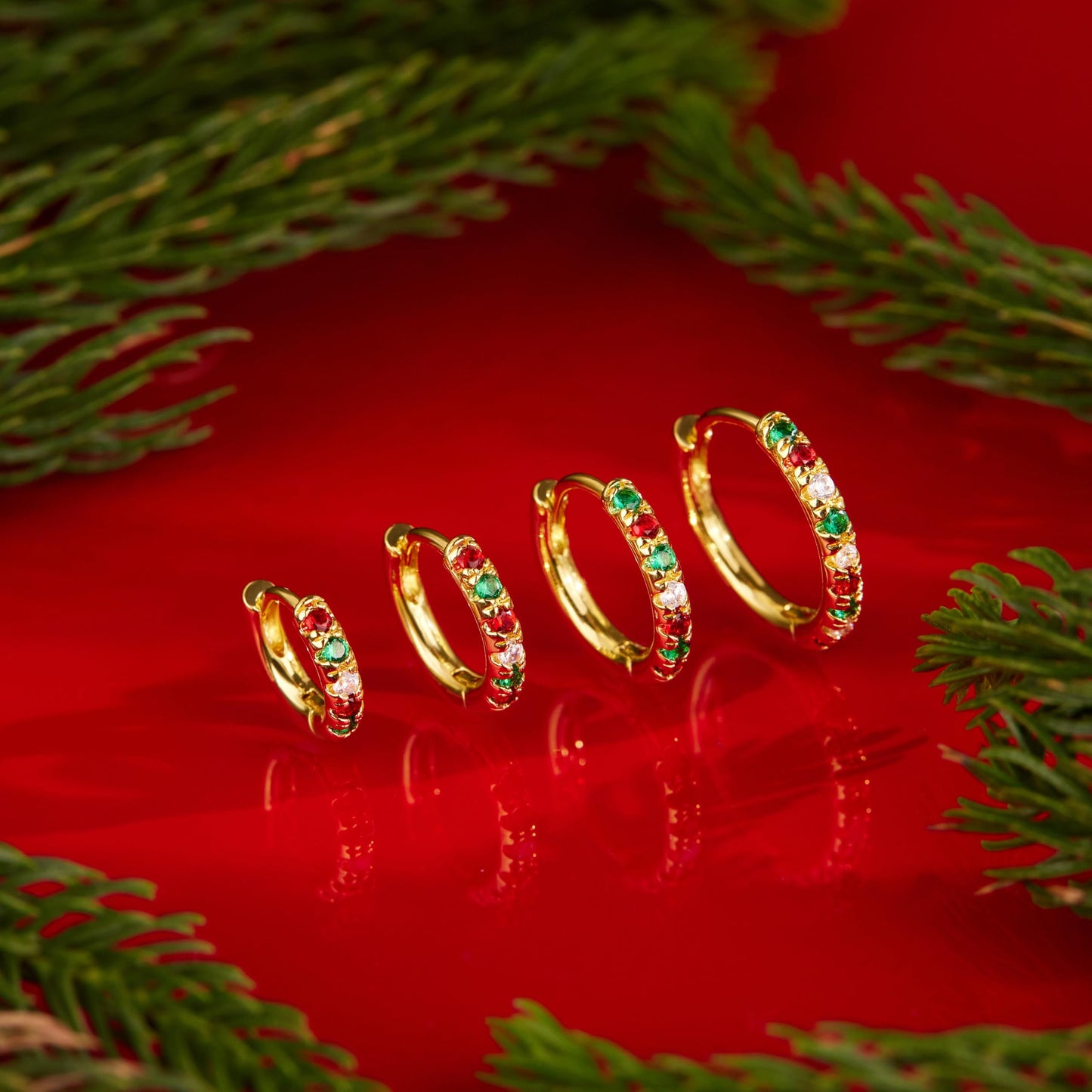Christmas Earrings for Women, Gold Red Green Hoop Festive Holiday Earring Set for Christmas Stocking Stuffer Jewelry Gifts