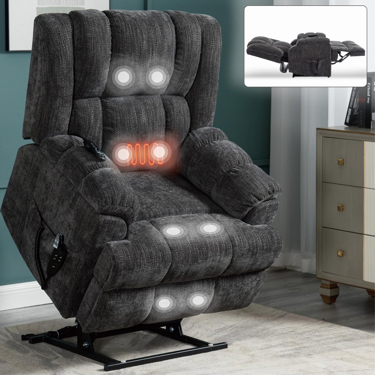 KEIKI Dual Motor Power Lift Recliner Chair with Massage and Heat, Cushion Back Design, Heavy Duty Up to 350 LBS