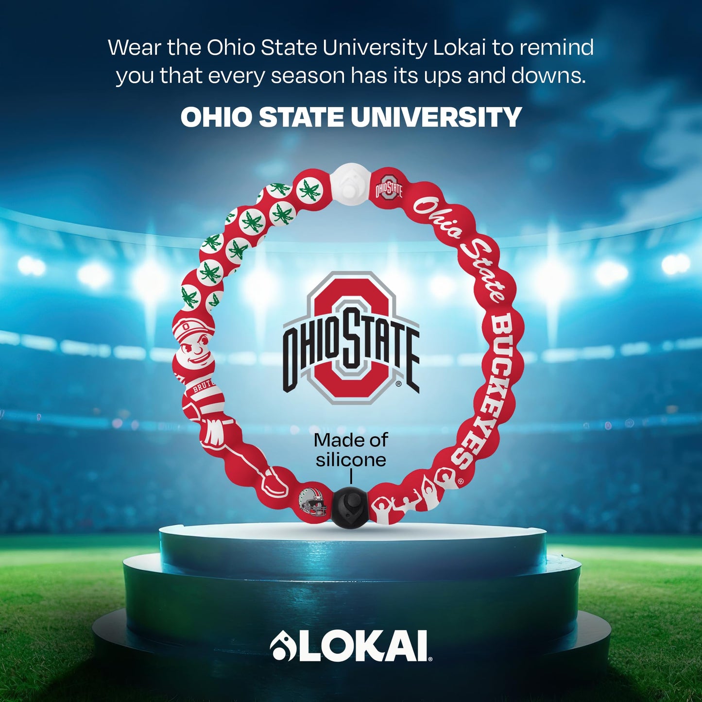 Lokai Collegiate Silicone Beaded Bracelet for Women & Men (Ohio State University, Medium) - Stylish & Colorful Bead Bracelet Fashion Jewelry - Bangle Slide-On Style Over Wrist for Comfortable Fit