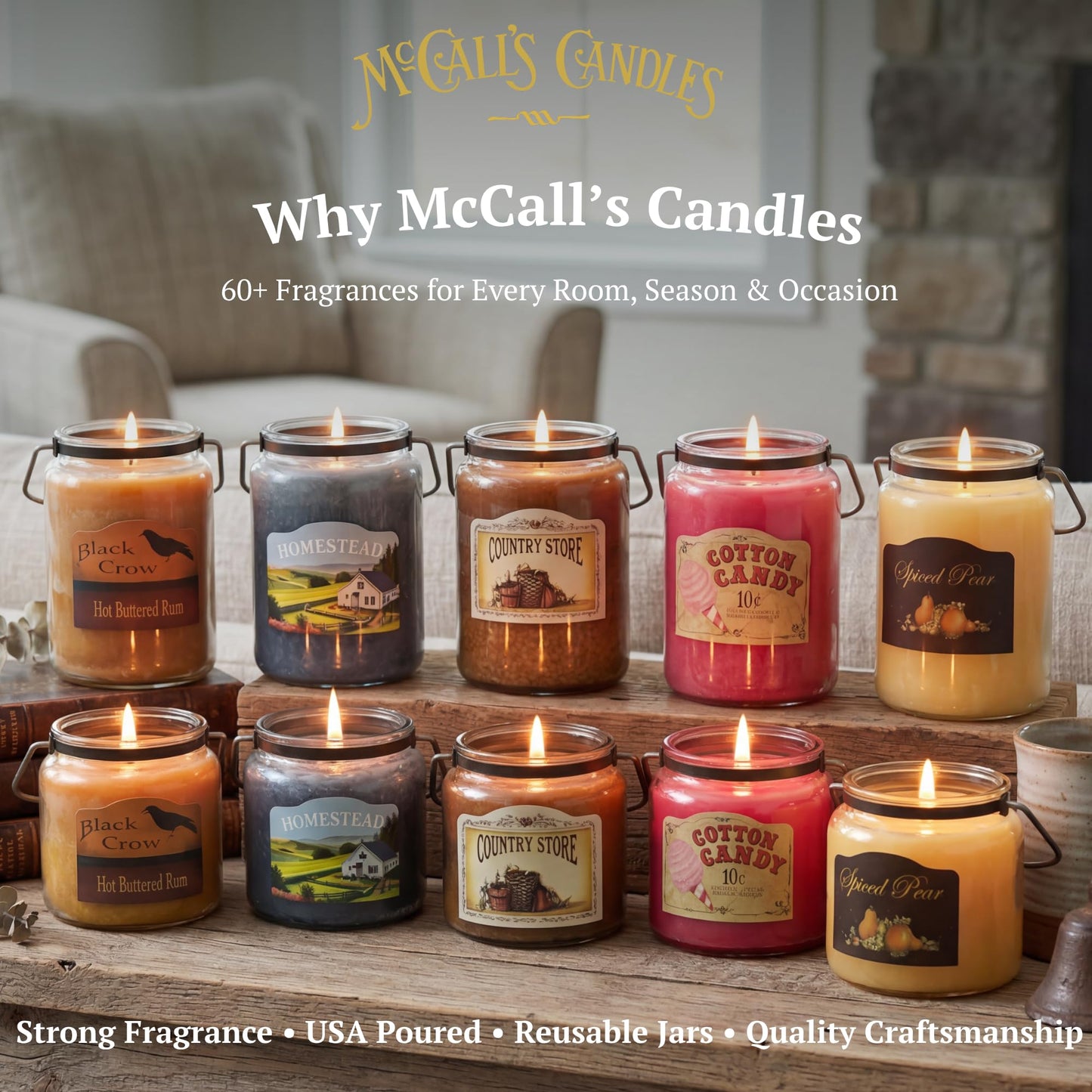 McCall’s Candles | Mulled Apple Cider | 26 oz Scented Candle | USA-Poured | Vintage Rustic Jar with Carrying Handle | Tangy Spiced Cider Fragrance