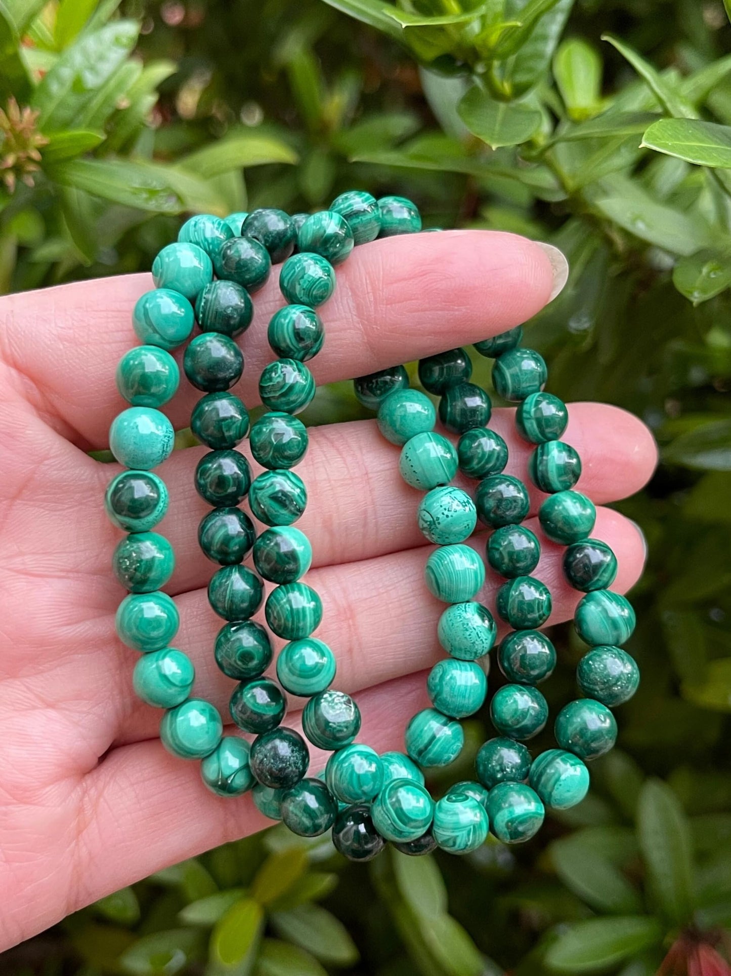GAF TREASURES Malachite Crystal Bead Bracelet 7-8mm, Genuine Malachite Stretch Gemstone Bracelet, Healing Crystal Bracelet, Gift for Men & Women (1)