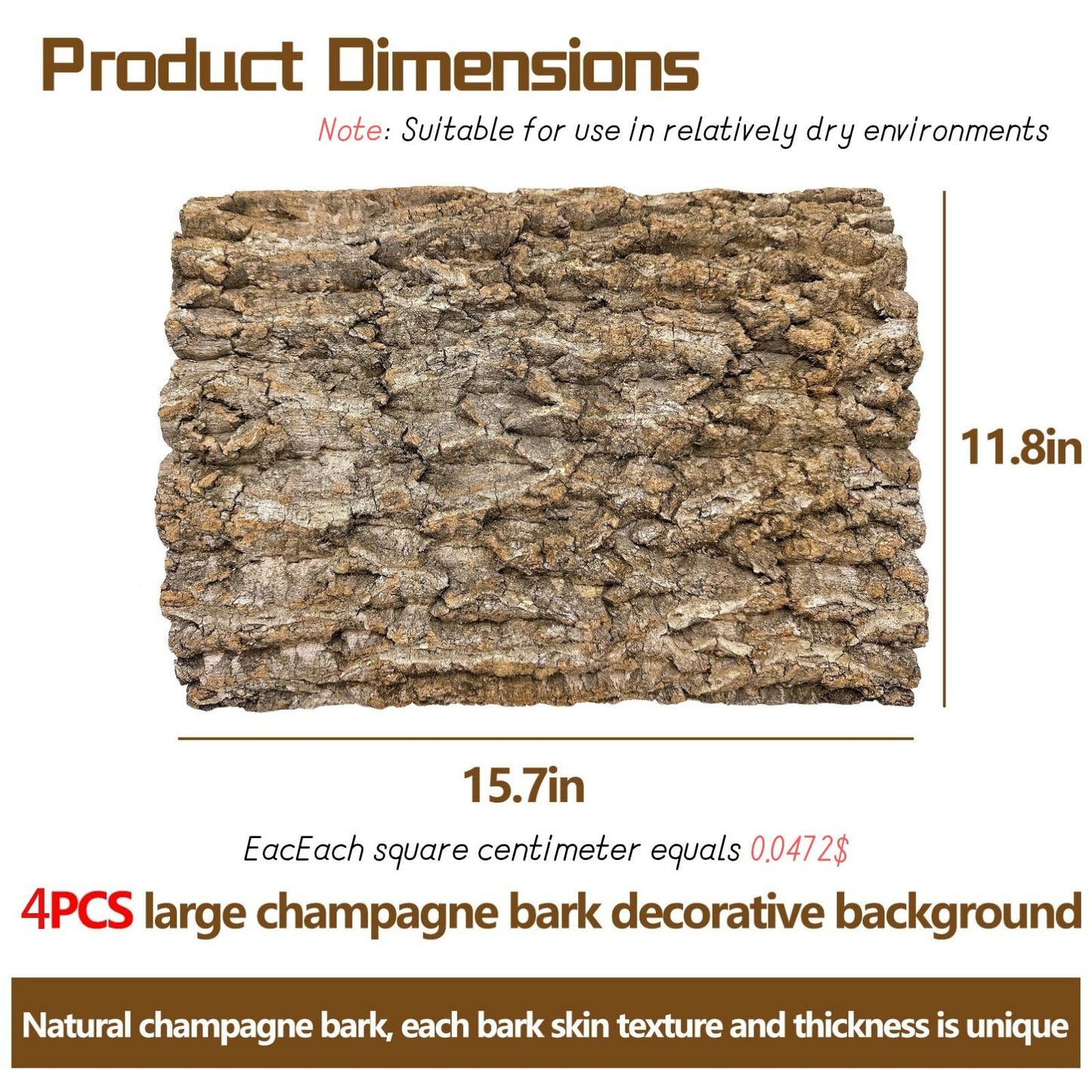4PCS Cork Terrarium Background 15.7x11.8in Natural Cork Large Bark Climbing Mat Habitat Decoration Chameleons, Lizards, Turtles Glass Jar Decoration