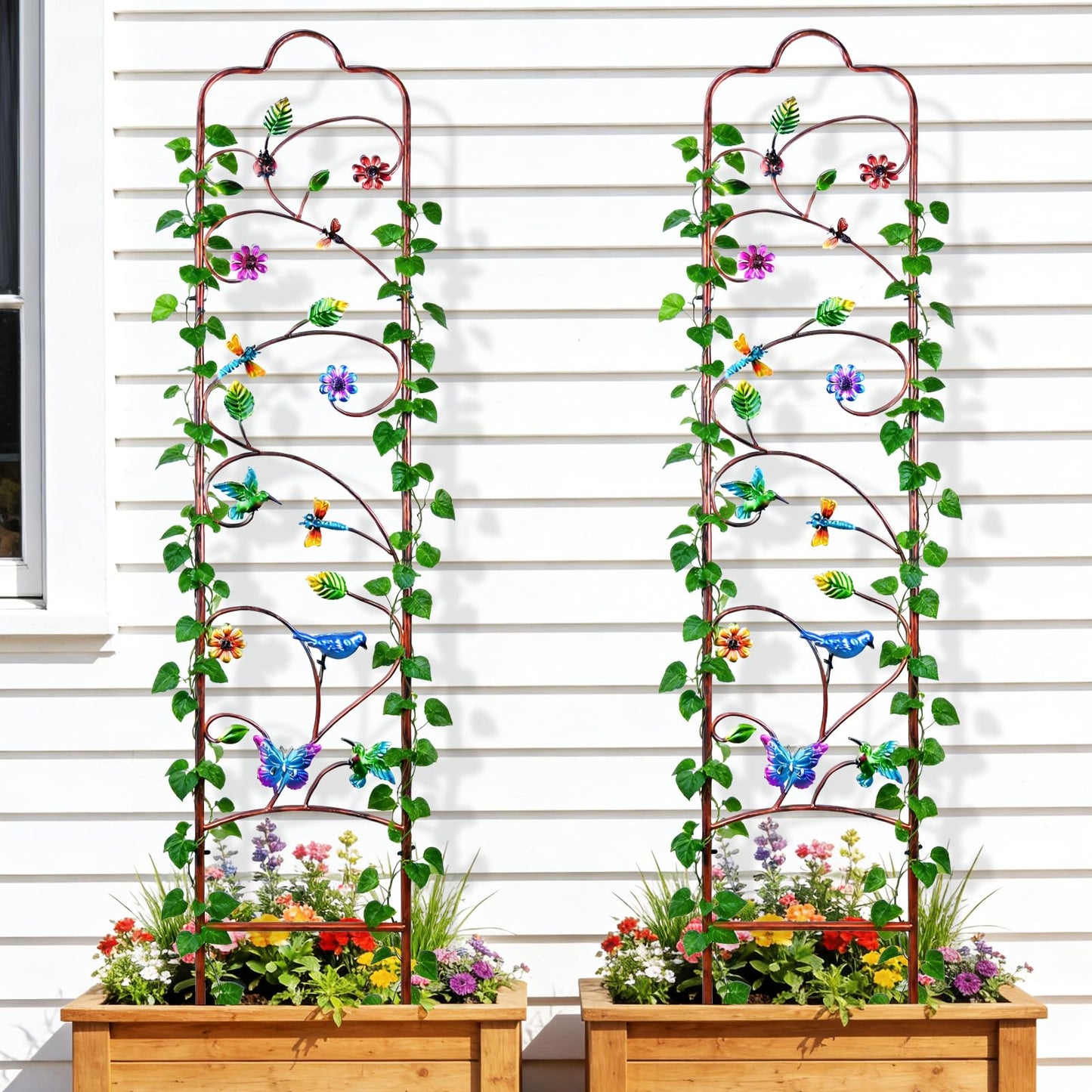 2 Pack Garden Trellis for Climbing Plants, Metal Decorative Vegetables Flowers Vines Fence Trellis for Outdoor Patio 60'' H x 11'' W
