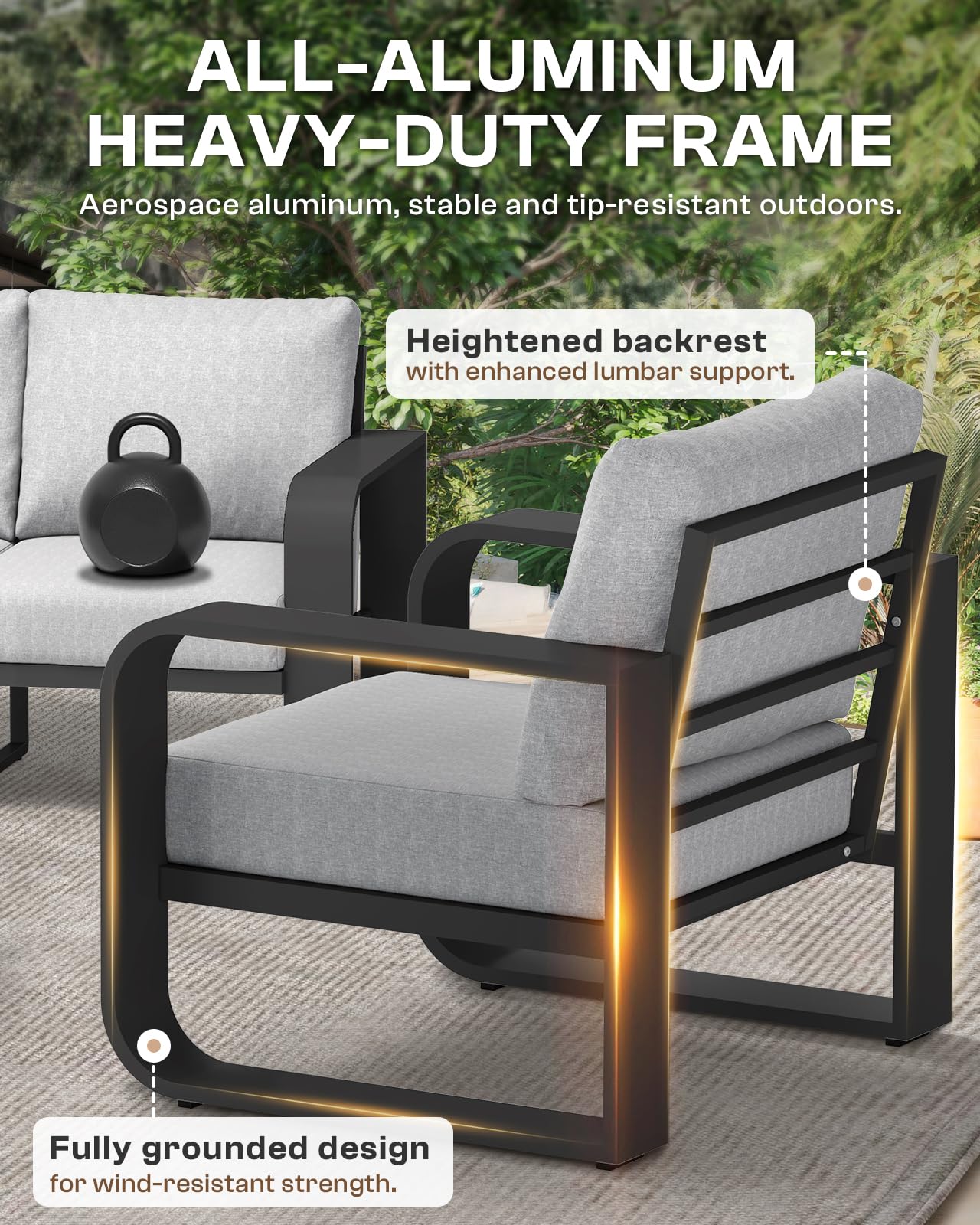 Oasbira Aluminum Outdoor Patio Furniture Set, 5 Piece Oversized Patio Conversation Sets Widened Armrest & Ultra-Thick Cushions, Heavy Duty Modern Sectional Furniture for Backyard, Porch, Gray