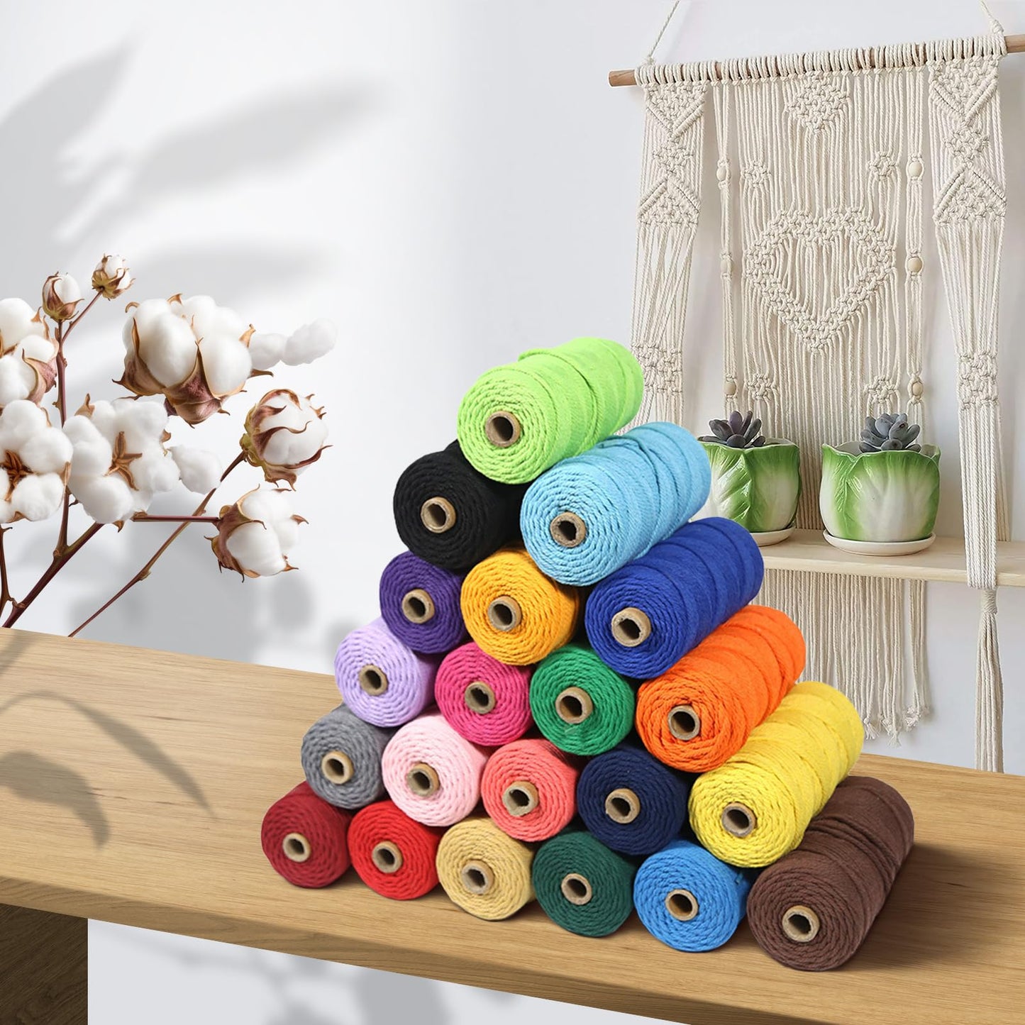 Macrame Cotton Cord 5mmx109 Yard 4 Strand, Munzong Natural Handmade 4 Twisted Cotton Rope for Wall Hanging Weaving Tapestry DIY Craft Knitting Plant Hanger Gift Wrapping Decor(100m, Sapphire Blue)