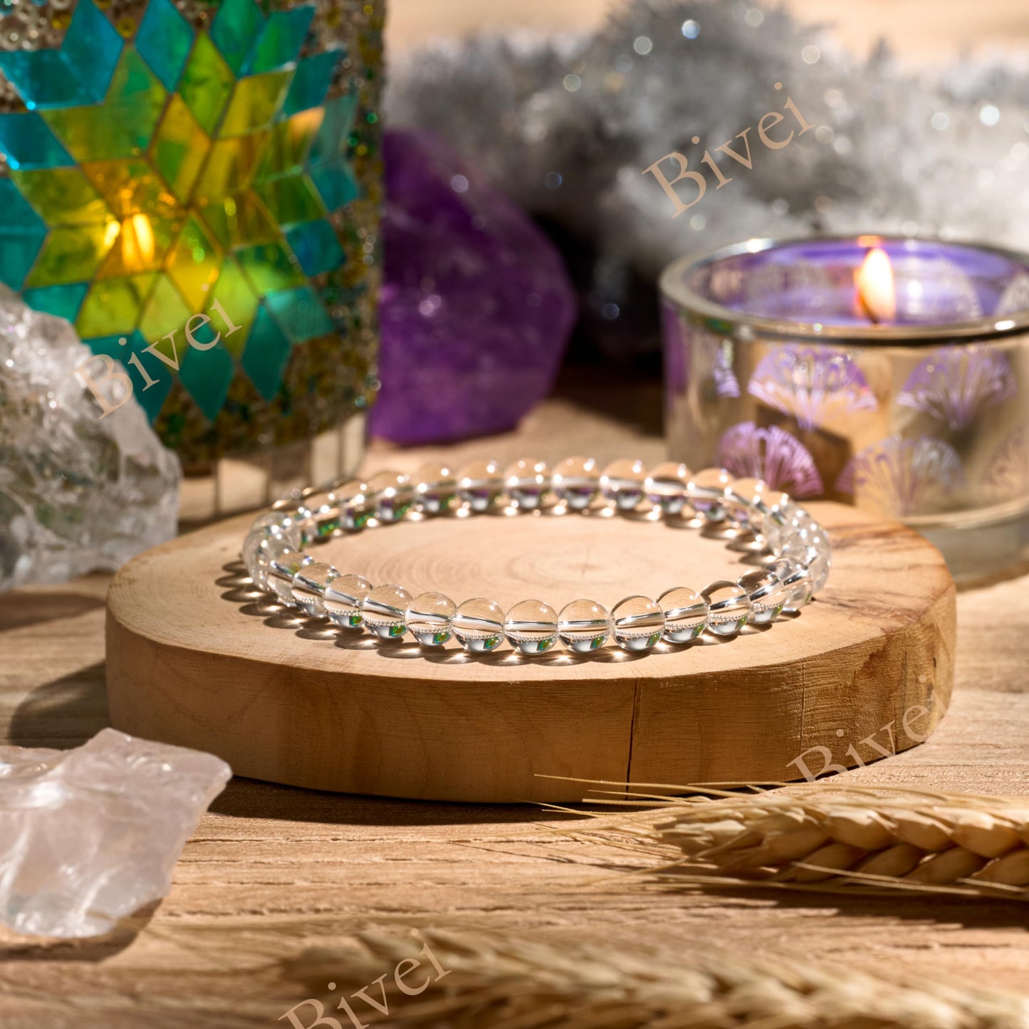 Bivei Clear Quartz - Clarity & Energy - 6mm Beaded Bracelets for Women Handmade Semi Precious Natural Stone Stretch Elastic Jewelry for Women Yoga Protection Gifts