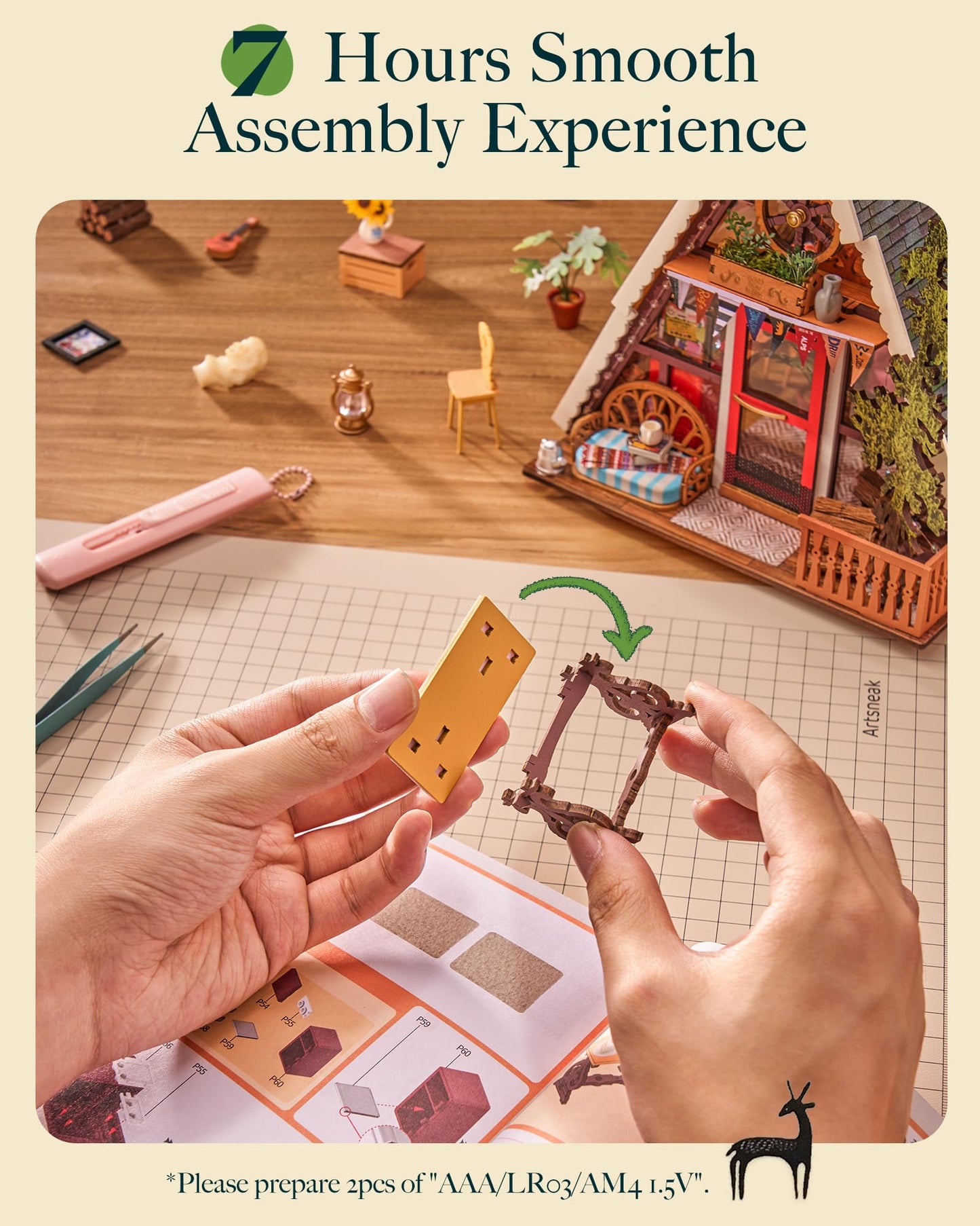 Rolife DIY Miniature House Kit for Adults, A-Frame Cabin Mini Wooden Dollhouse Kit, Tiny House Diorama Building Kits-Birthday Craft Home Decor Hobbies Gift for Teens Kids