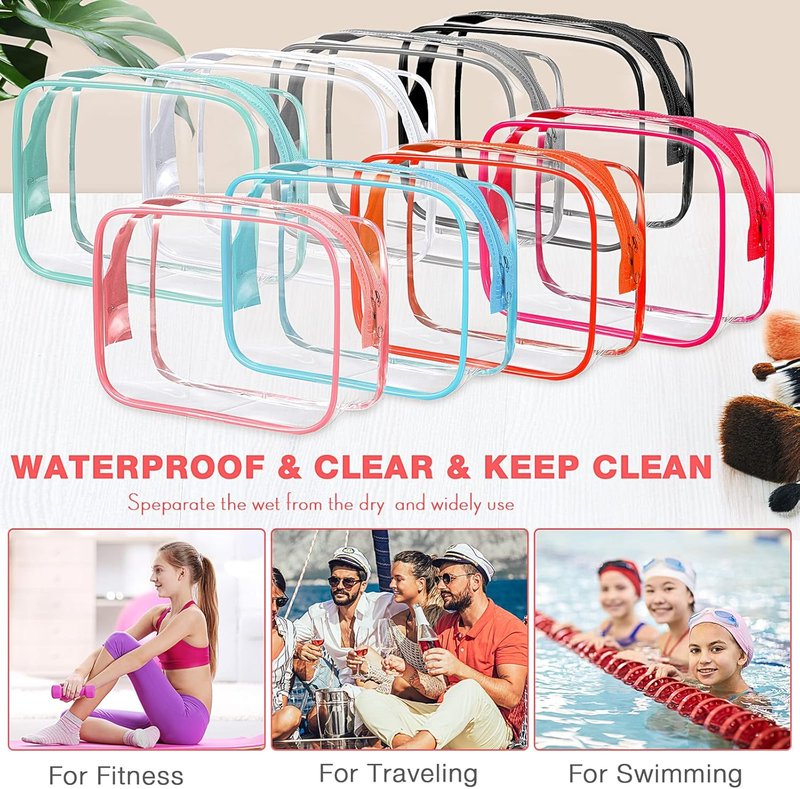 Reginary Clear Cosmetic Bag Set - 16 Pack Transparent Toiletry Pouches | Waterproof PVC Organizer for Travel & Home, 8 Colors
