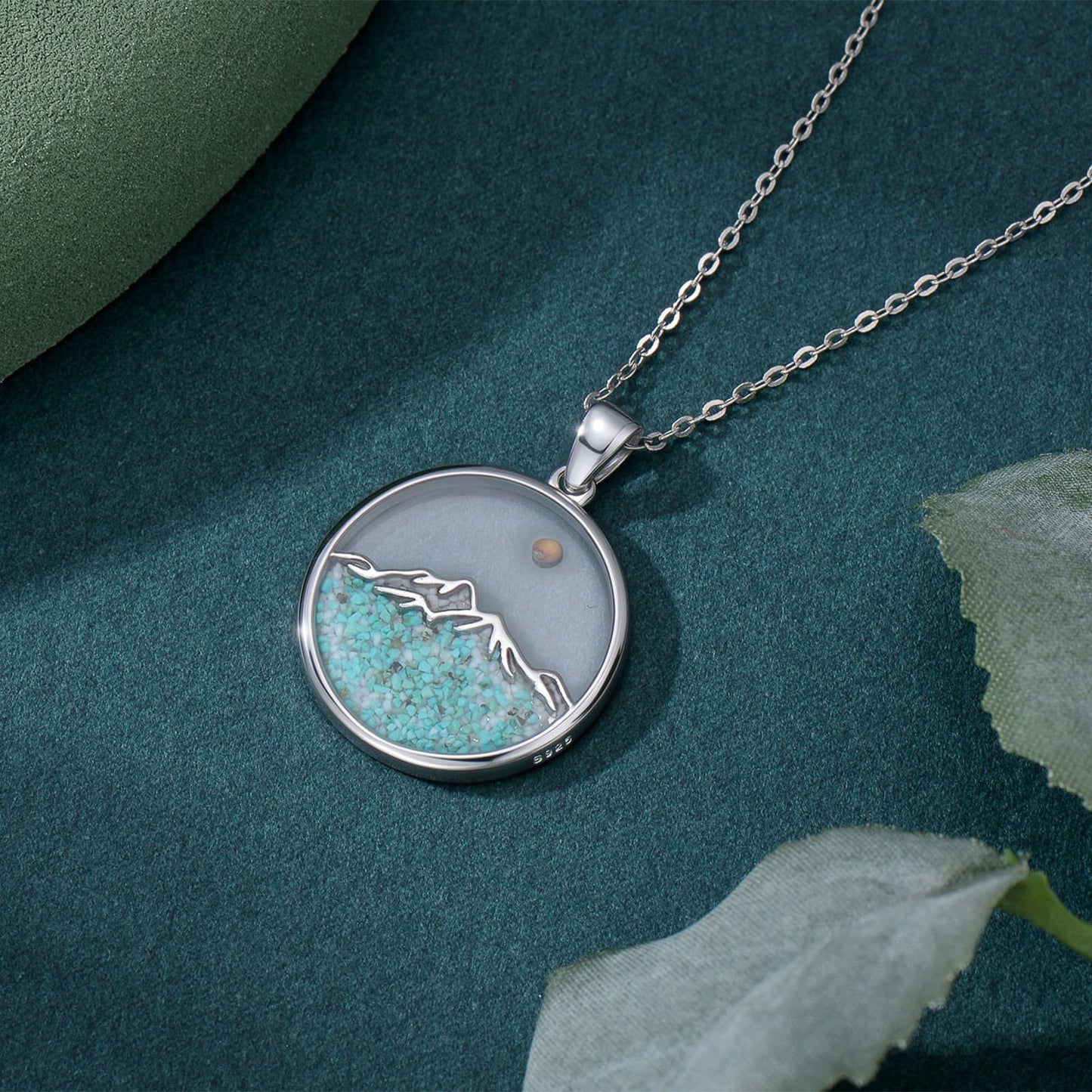 Suiknsn Mustard Seed Necklace 925 Sterling Silver Turquoise Mountain Necklace Faith Cross Pendant Christian Jewelry Hiking Gifts for Women Mom
