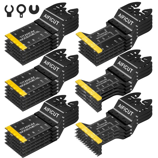 AIFICUT 31 PCS Multi Tool Blade Kits, Professional Titanium Oscillating Tool Blades for Metal, Wood, Plastic, Quick Release Oscillating Saw Blades Compatible with Dewalt Milwaukee Ryobi Rockwell Fein