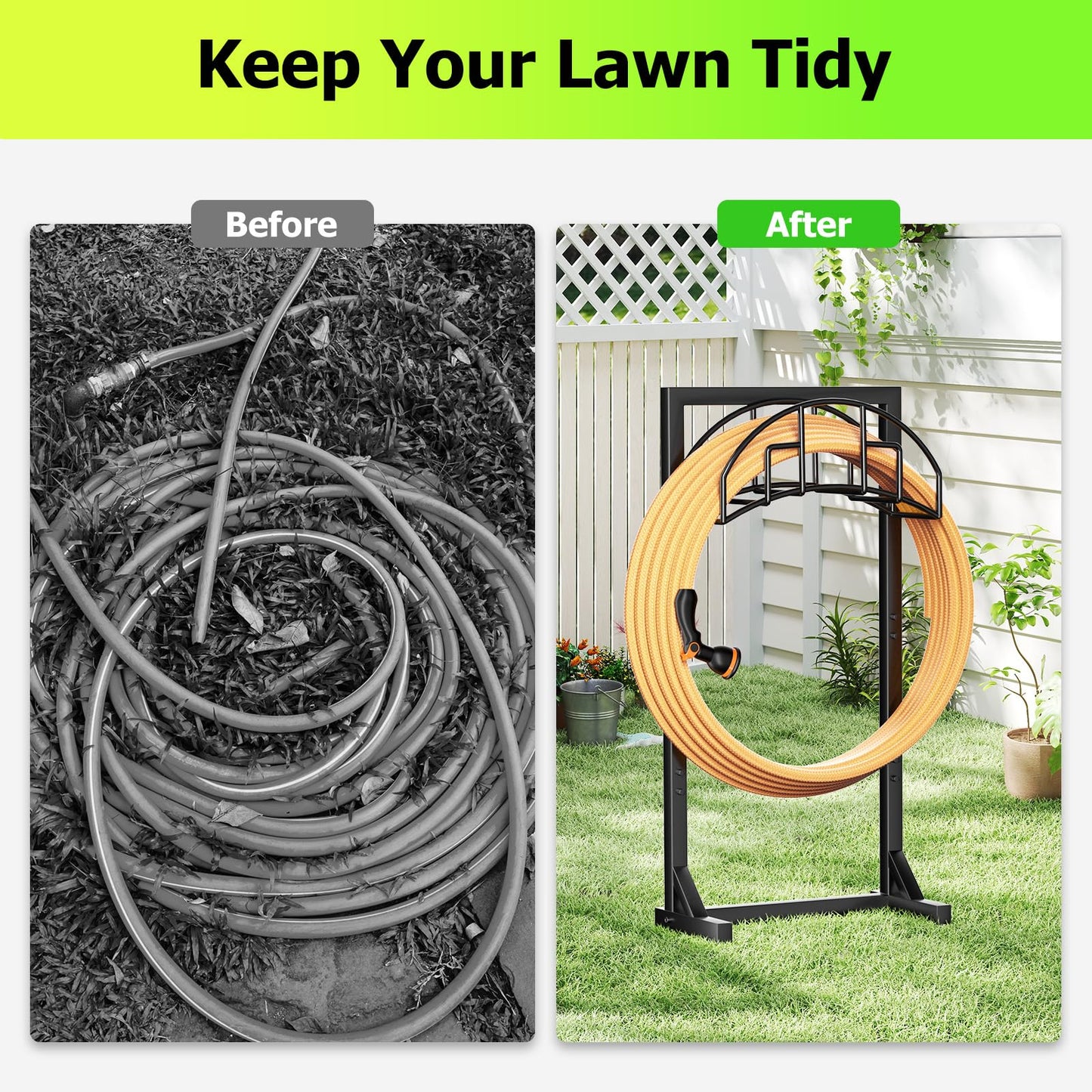 TKYHRMAS Garden Hose Holder, Detachable Metal Water Hose Holder for Outside, Heavy Duty Freestanding Hose Hanger Stand Hold Up to 150FT