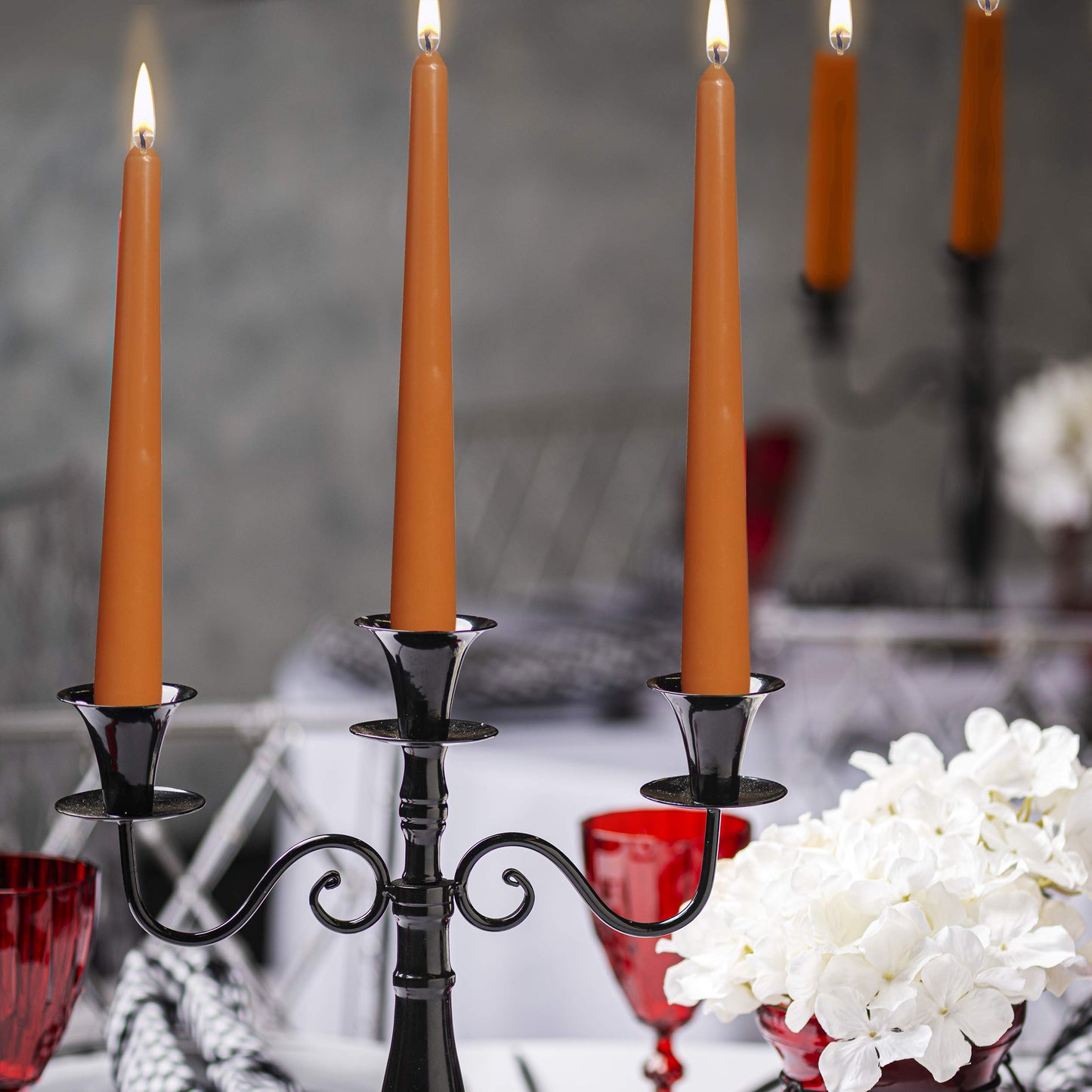 BOLSIUS Orange Taper Candles - 4 Pack Unscented 10 Inch Dinner Candle Set - 8 Hours Burn Time - Premium European Quality - Smokeless and Dripless Household Wedding, Party, and Home Decor Candlesticks