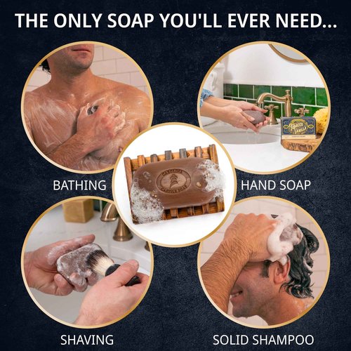 Castile Soap Liquid & Body Wash Castile Soap Bar for Sensitive Skin – Natural Soap for Men with Olive Oil, Cocoa Butter & Coconut Oil – Vegan Mens Body Soap & Mens Shampoo – Tobacco Vanilla