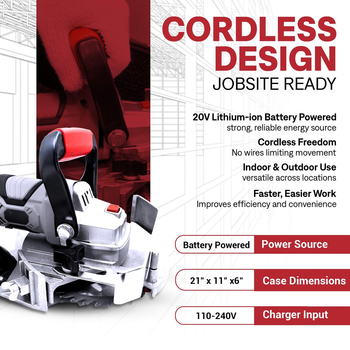 Tooltech Cordless Undercut Saw Jamb Saw Kit with Carbide Wood blade, Masonry Blade, Dust Port, Adjustable Height & Depth