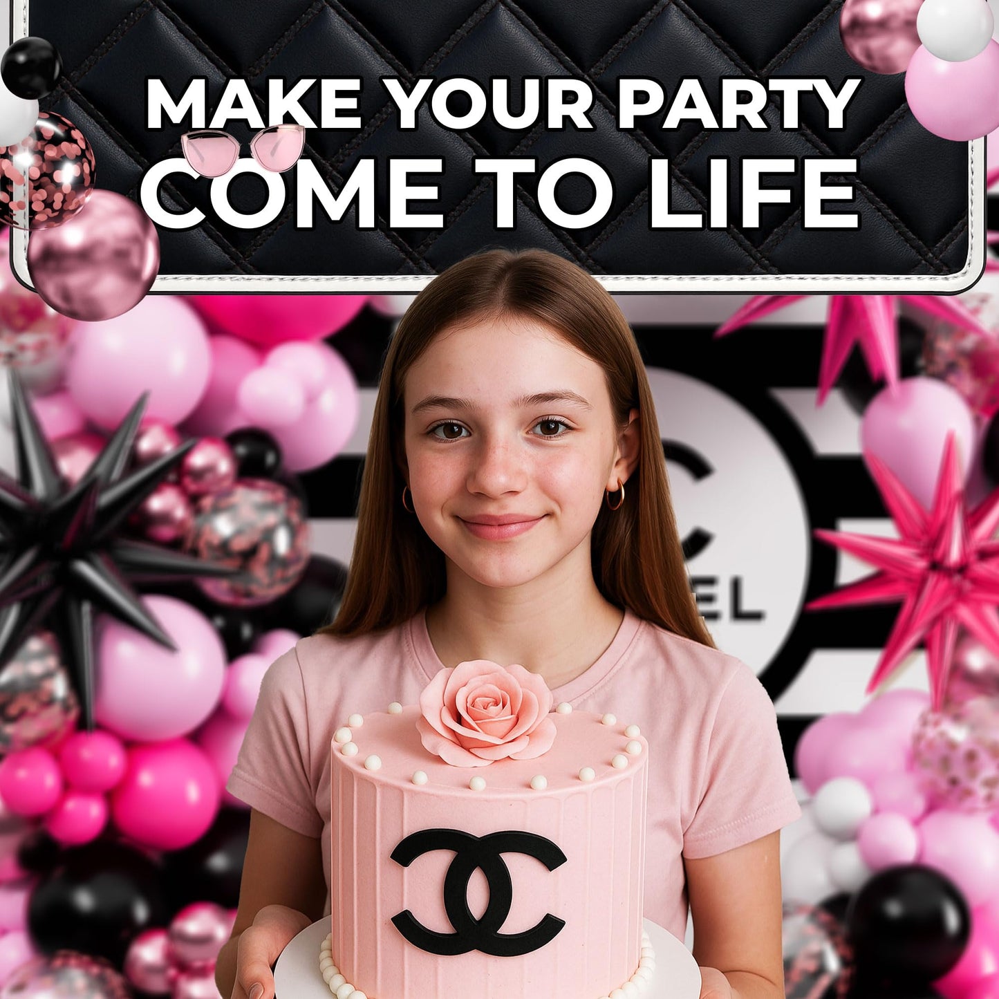 ALL-IN-1 Pink and Black Balloons Arch Kit with BONUS Starburst Balloons – Pink Black and White Balloons for Hot Pink and Black Party Decorations for Birthday and Theme Party Celebrations