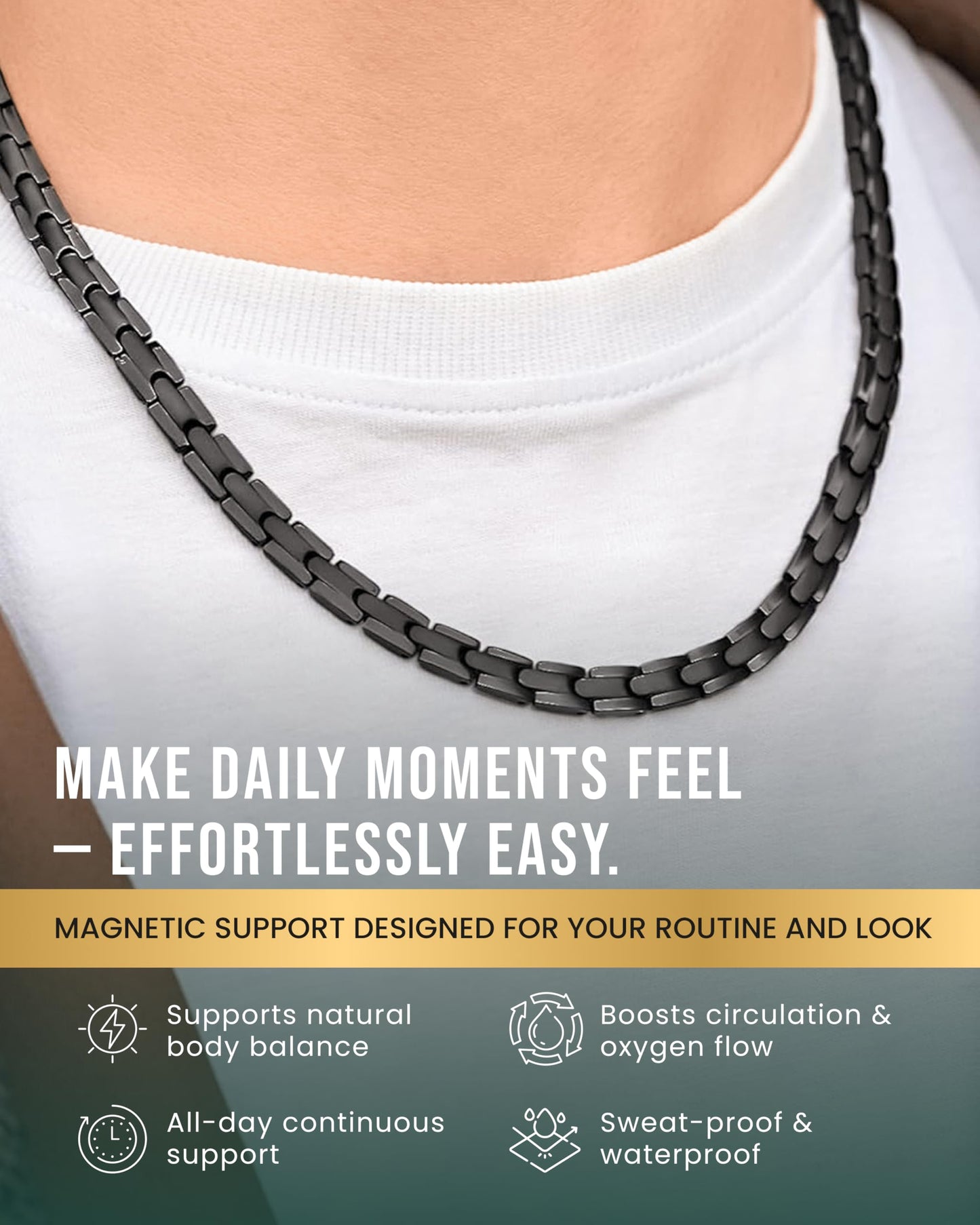 MagnetRX® Titanium Magnetic Necklace – Ultra Strength Magnetic Necklaces for Men & Women – Effective Mens Titanium Necklace with 55 Magnets (Black, 20 Inches)