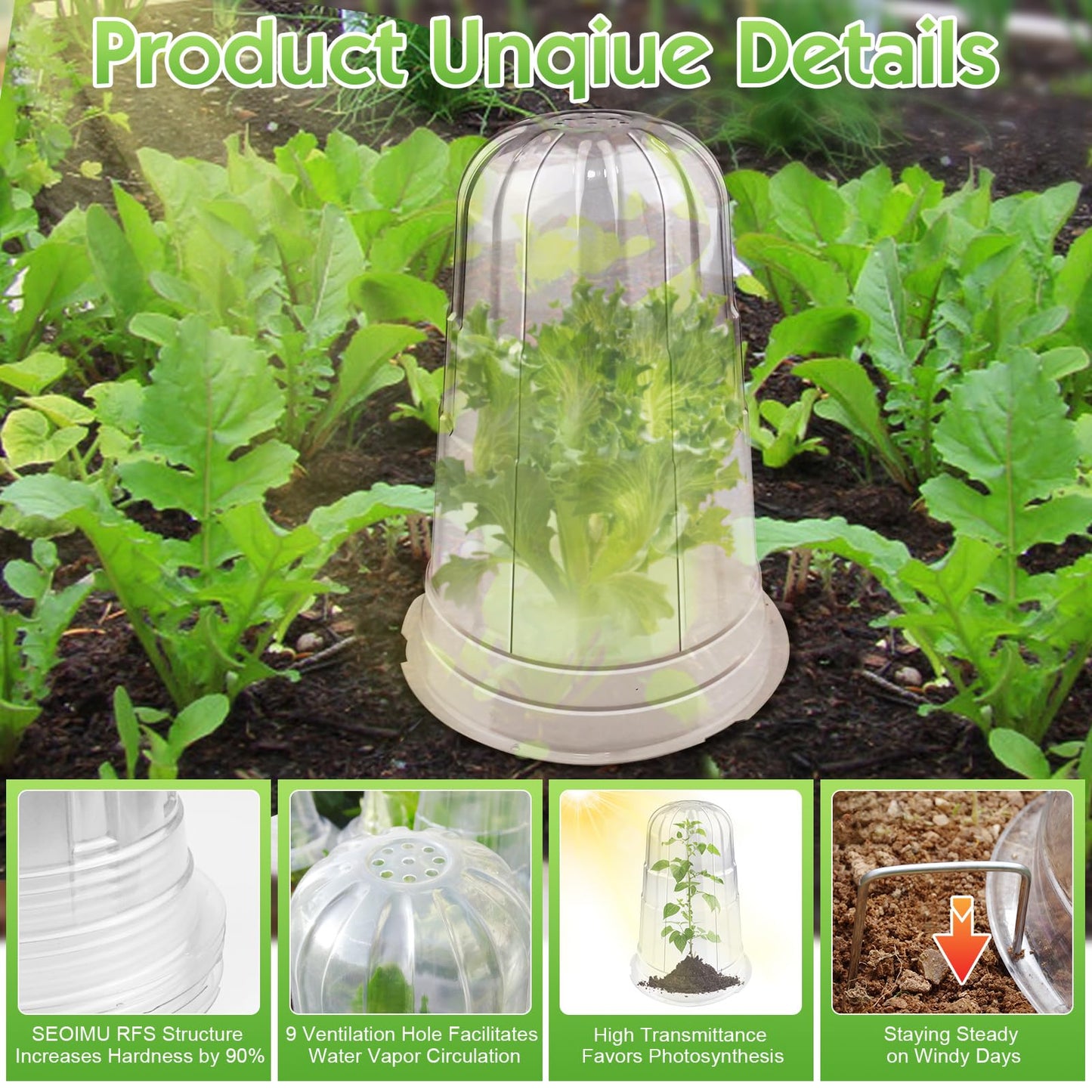 SEOIMU 20 Pcs Upgraded Transparent Garden Cloches for Plants, Reusable Plant Covers, Plant Protectors from Animals for Garden Plants, Plant Covers Freeze Protection, Compatible with Slug Collar