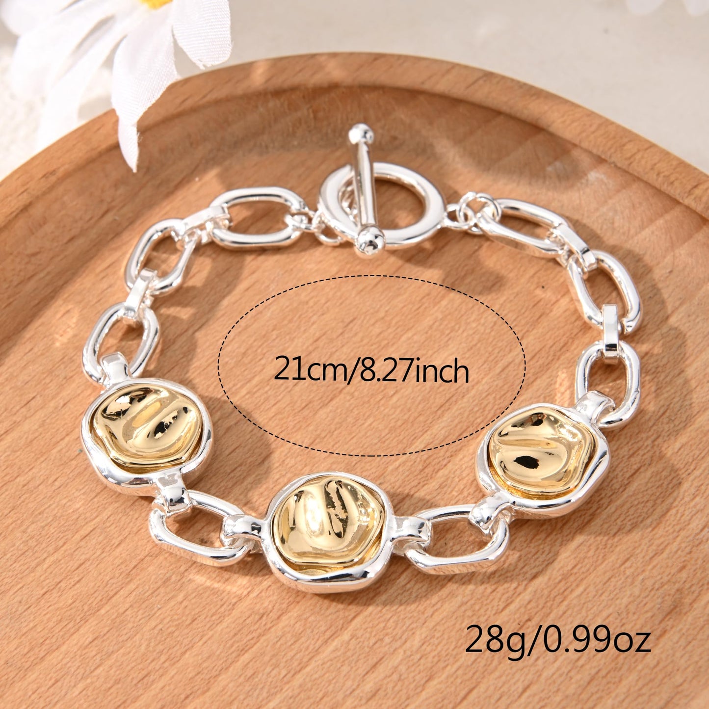 Ginyejly 14K Gold and Silver Plated Special Cain Link with Toggle Clasp Closure in Daily or Party for Women Fashion Jewelry Gifts (round&silver chain)