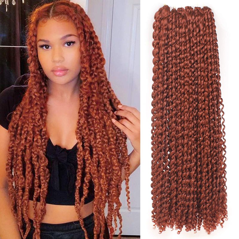 Leeven 7 Packs 24 Inch Copper Red Passion Twist Hair for Butterfly Locs Long Bohemian 350# Water Wave Passion Twists Crochet Braiding Hair 18 Strands/Pack Hot Water Setting Synthetic Braids Hair