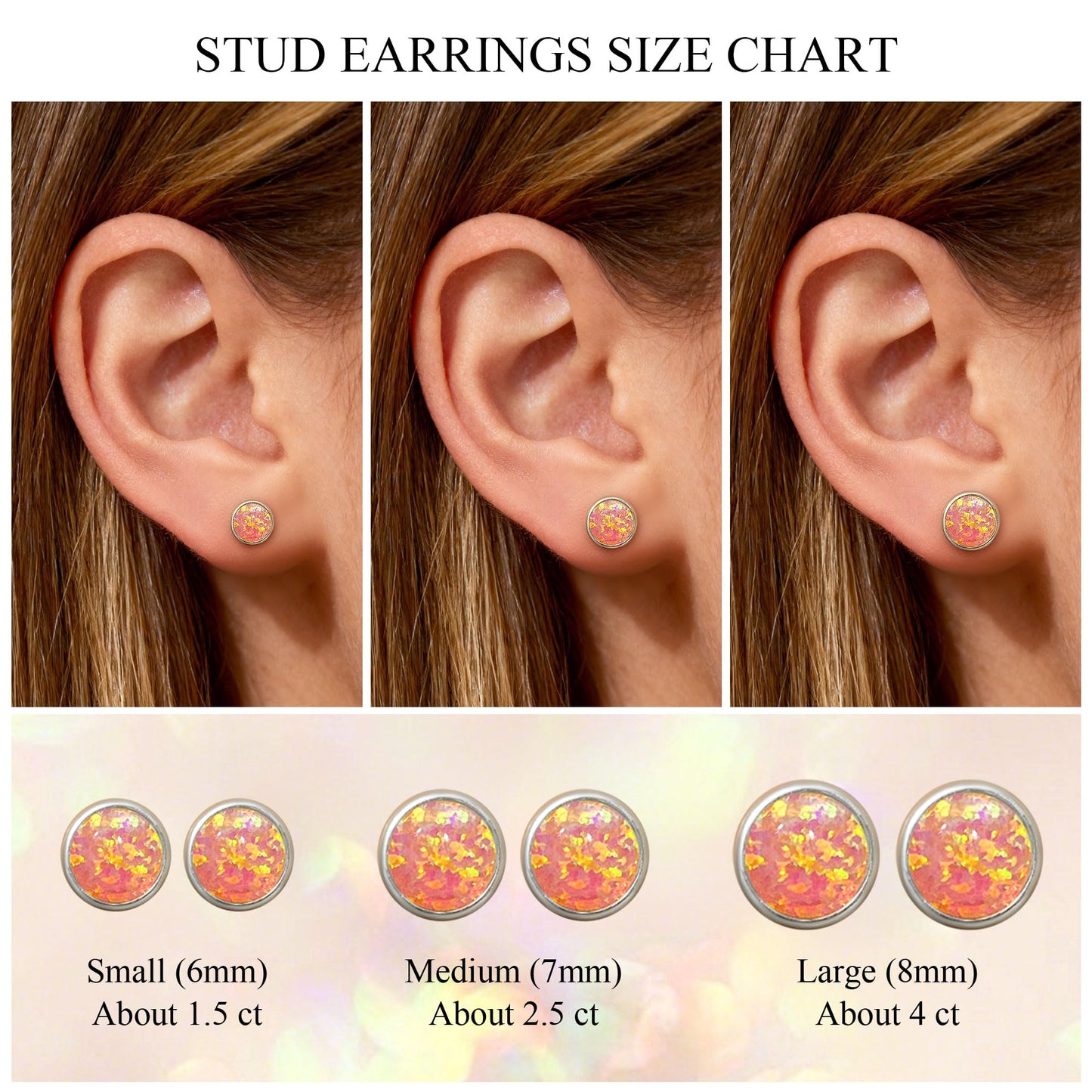 JiayangJY Silver Red Fire Opal Stud Earrings for Women Sterling Silver Round Shape 8mm Opal Earrings with Push Back