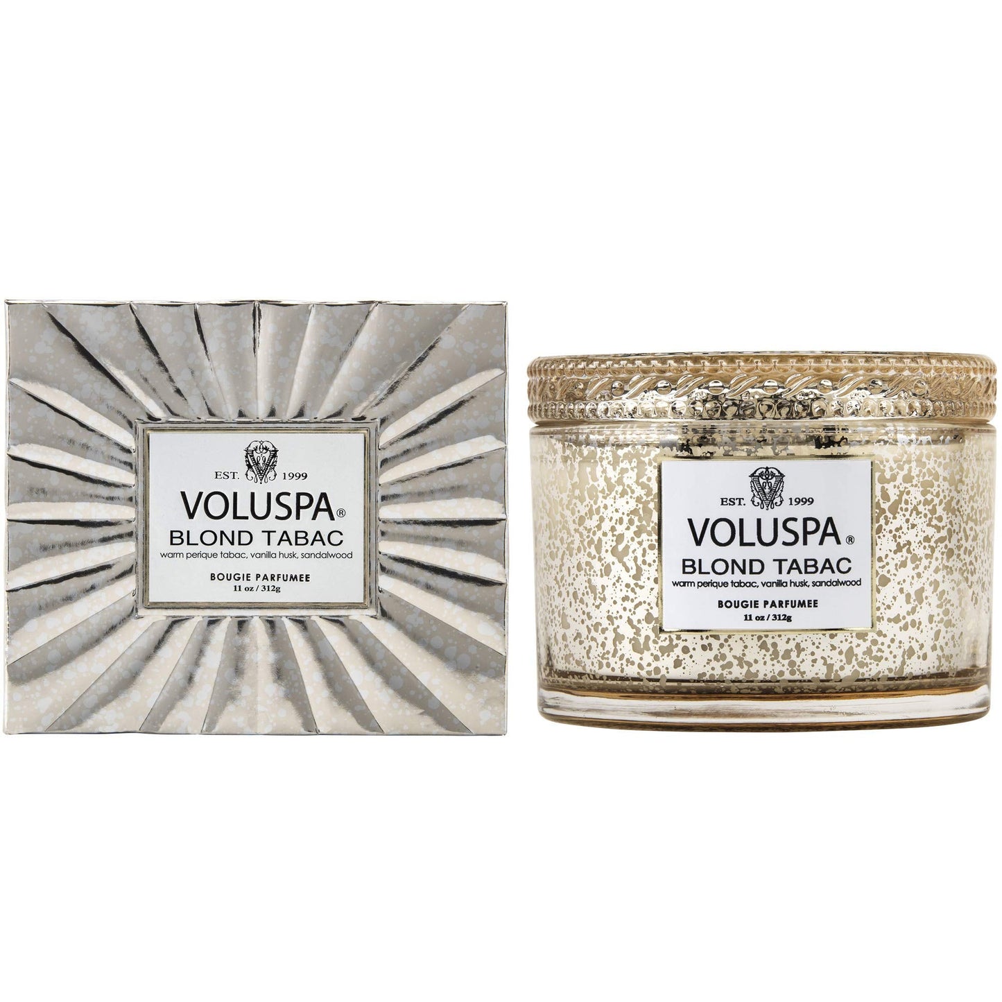 Voluspa Blond Tabac, Corta Maison Boxed Candle, 11 oz, 45 Hour Burn Time, Coconut Wax for Clean Burning, Handcrafted in the USA