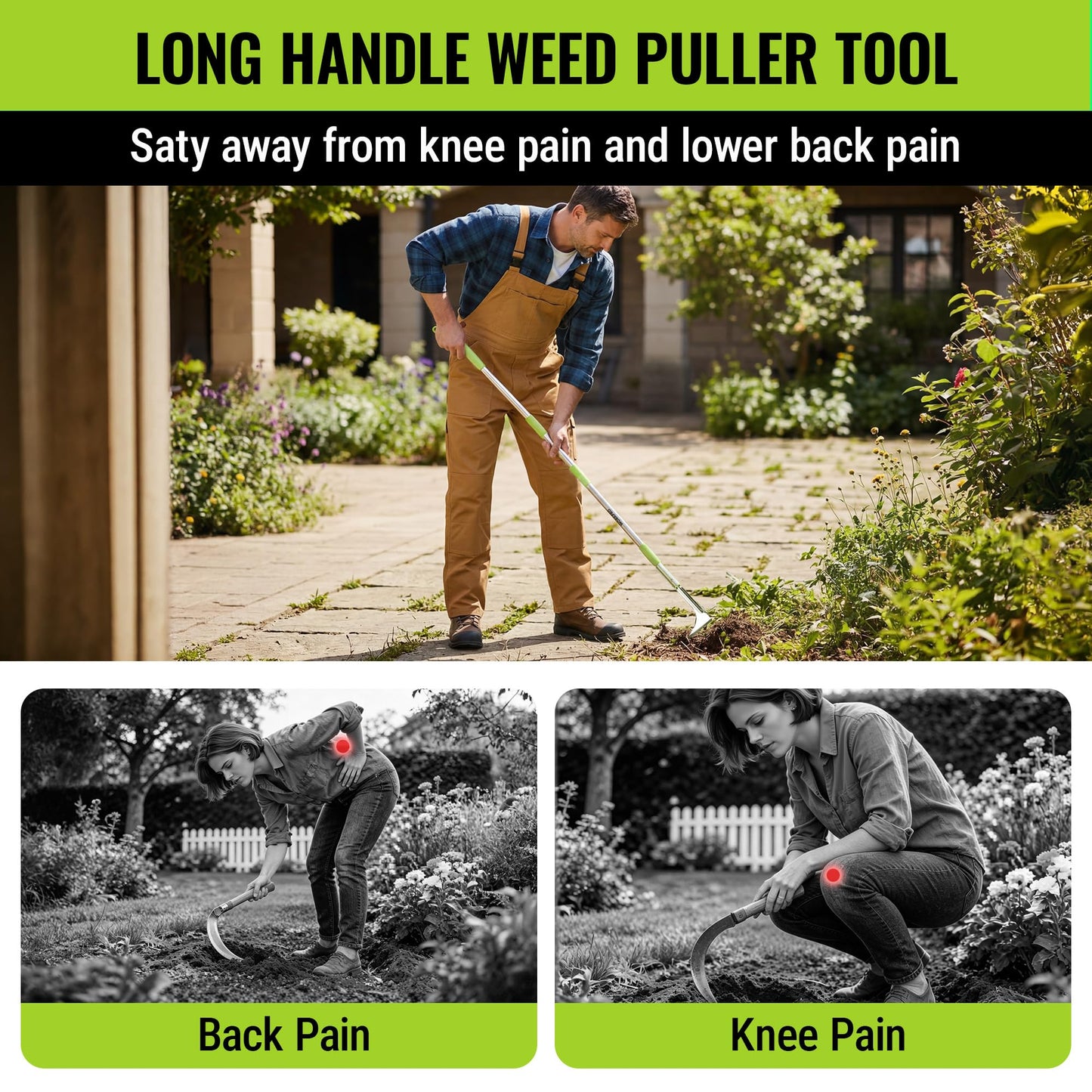 WORKPRO Crack Weeder, Stainless Steel Crevice Weeding Tool with Adjustable Long Handle(27"-54"), L-Shaped Weed Removal Scraper, for Garden Lawn Yard Patio Terrace Paving Garden Hand Tool