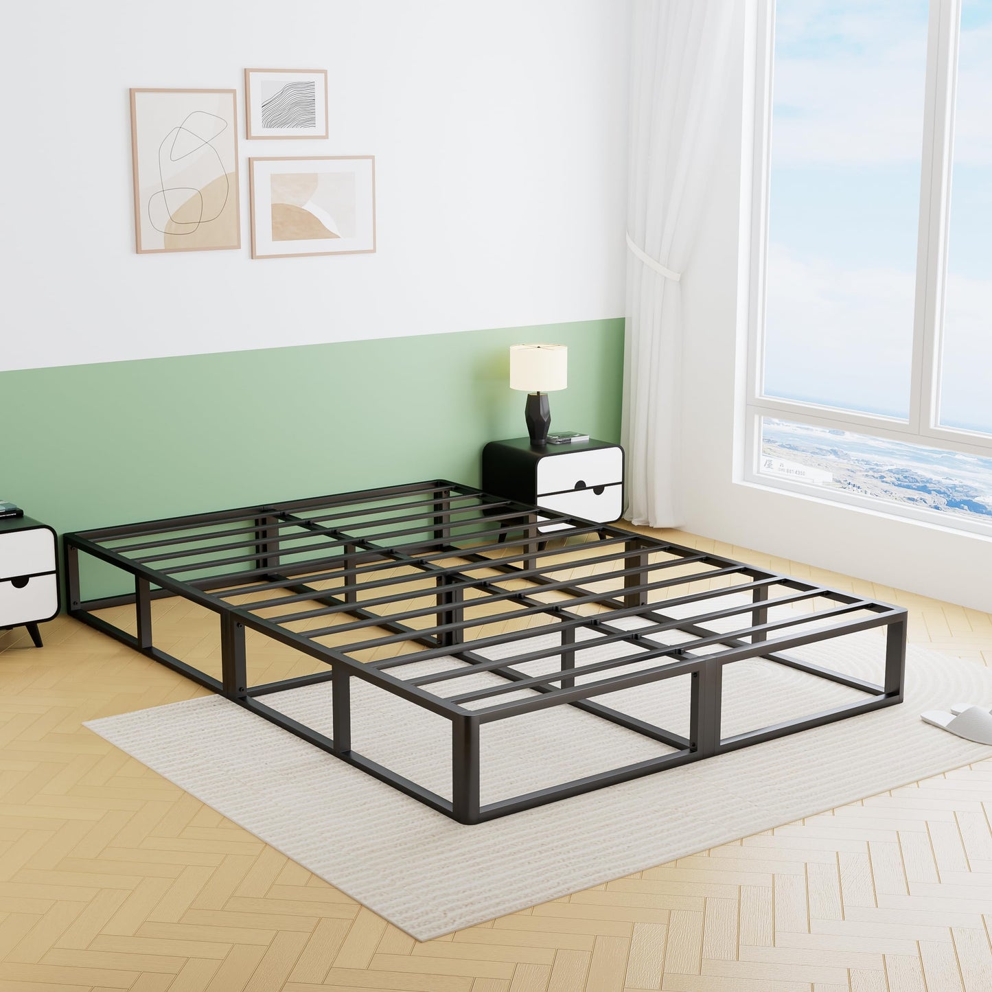 VIPSHOW 10 Inch King Metal Bed Frame Round Corner Low Platform Bed Frames 3000 LBS Heavy Duty Steel Slats Support Mattress Foundation No Box Spring Needed, Noise Free, Easy Assembly, Black