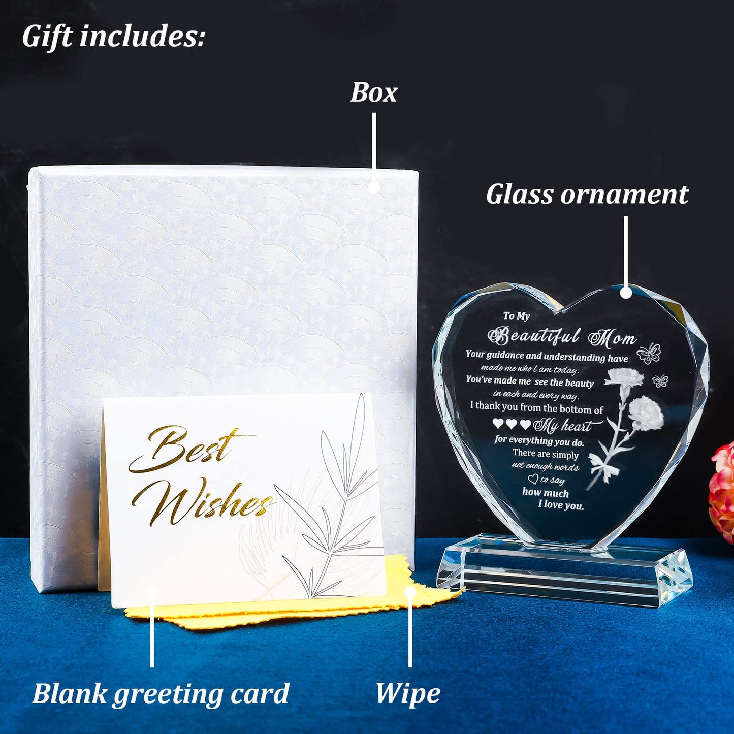 Movdyka Birthday Gifts for Mom from Daughter Unique, Mothers Day Heart-Shaped Glass Keepsake to My Beautiful Mom Gifts for Women Who Have Everything on Christmas Thanksgiving Day