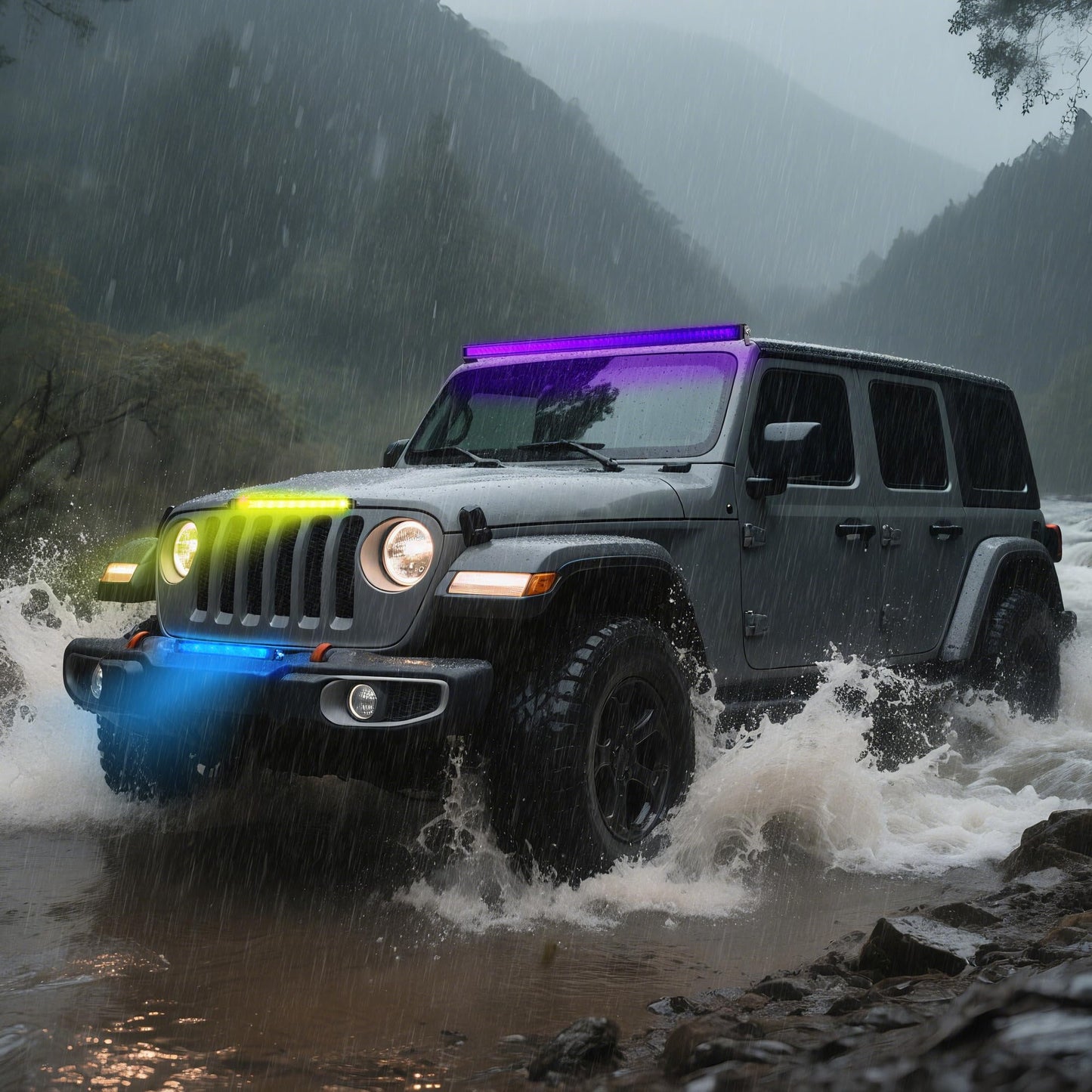 4WDKING Patented RGB Offroad LED Lights Driving/Fog/Pod Lights LED Bar for Trucks/Cars/Boat/ATV/UTV Super Bright IP68&IP69K Multi-Color Working Beam Lamp (32 inch)