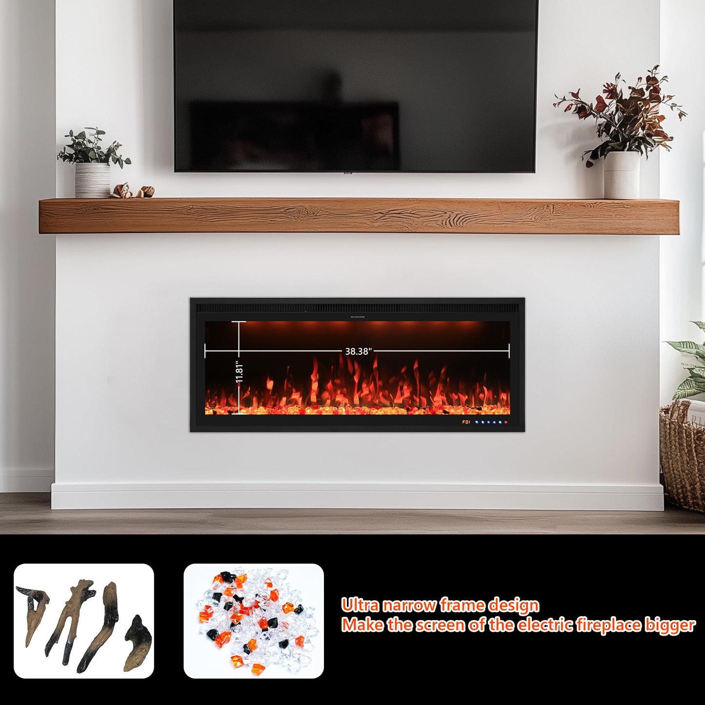 Valuxhome 42 inch Electric Fireplace Heater with App & Remote Control, Recessed and Wall Mounted Electric Fireplace, 1-9H Timer, 13 * 13 * 13 Color Combinations, Screen Touch, 1500/750W