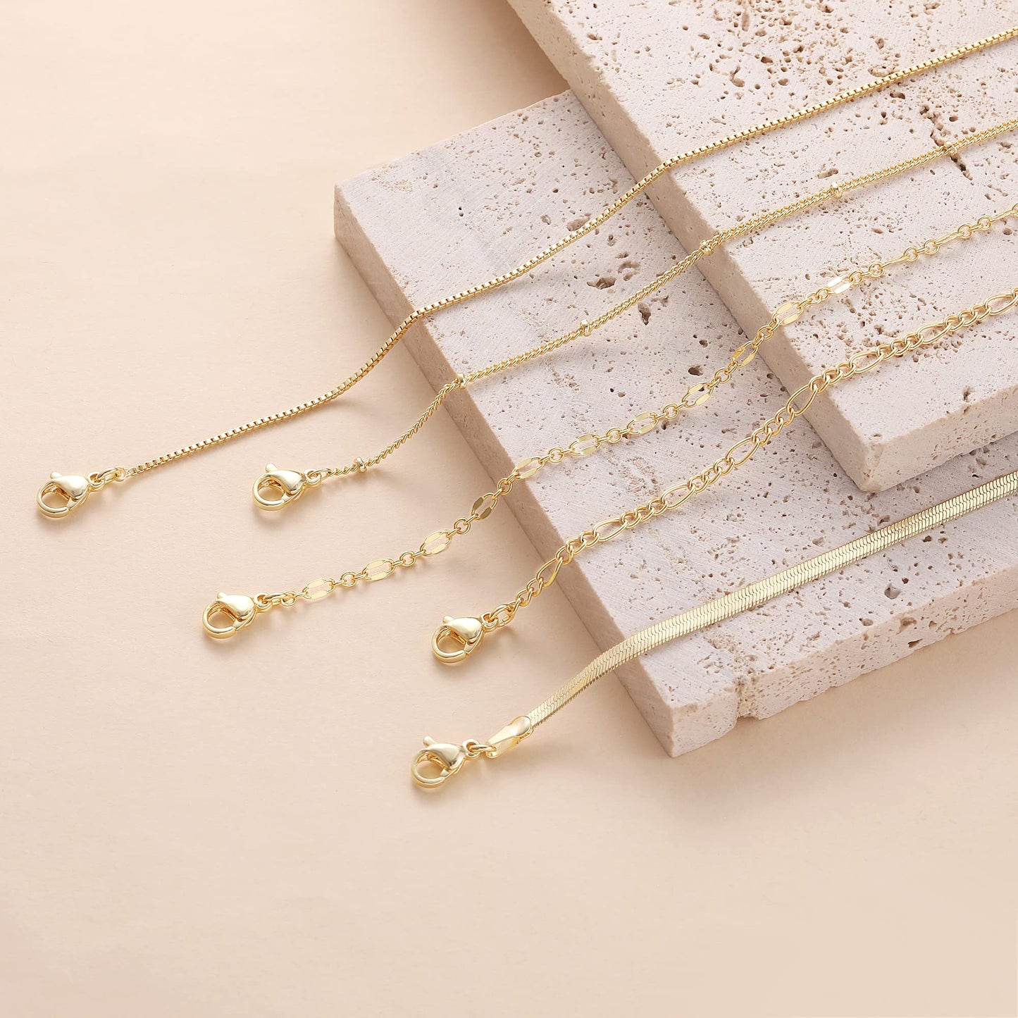 14K Gold Plated Bracelet Set for Women, Dainty Layered Bracelet Stack Simple Tiny Satellite Figaro Snake Chain Box Bracelets Cute Thin Minimalist Fashion Jewelry Gifts for Women Trendy