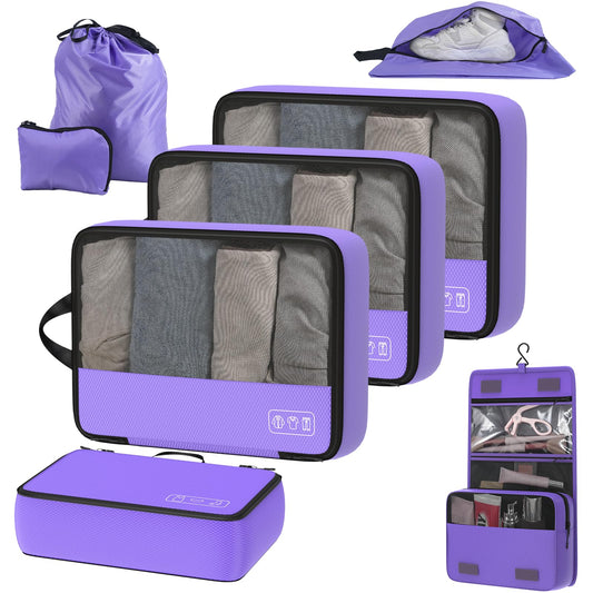 8-Piece Compression Packing Cubes for Travel, Elegant Ultralight Luggage Organizer Set for Women, Space Saving for Carry-On, Suitcase & Vacation Cruise Travel - Purple