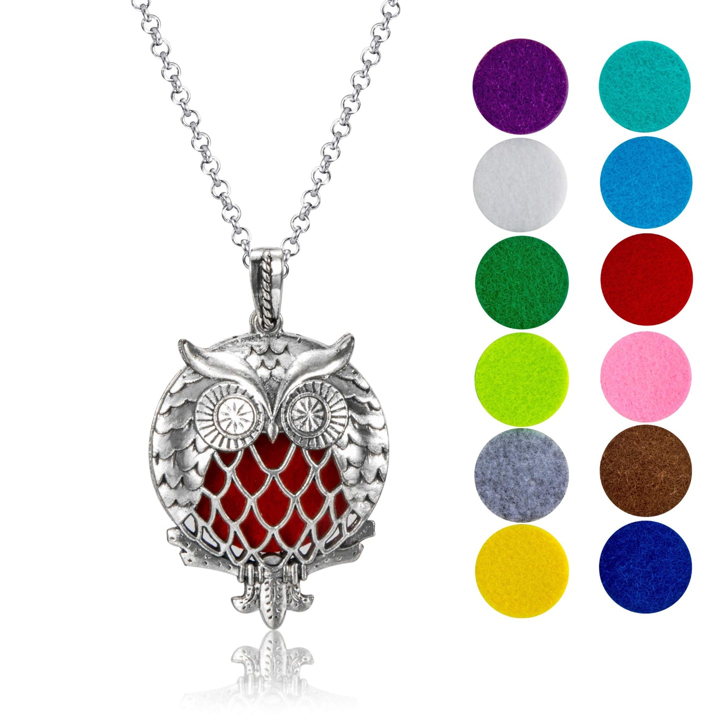 Wild Essentials Owl of Athena Essential Oil Diffuser Necklace Gift Set with Inner Calm & Relax Oils – Nickel Free Alloy Pendant with 8 Color Pads – USA Made Oils & Perfume Necklace – Family Company