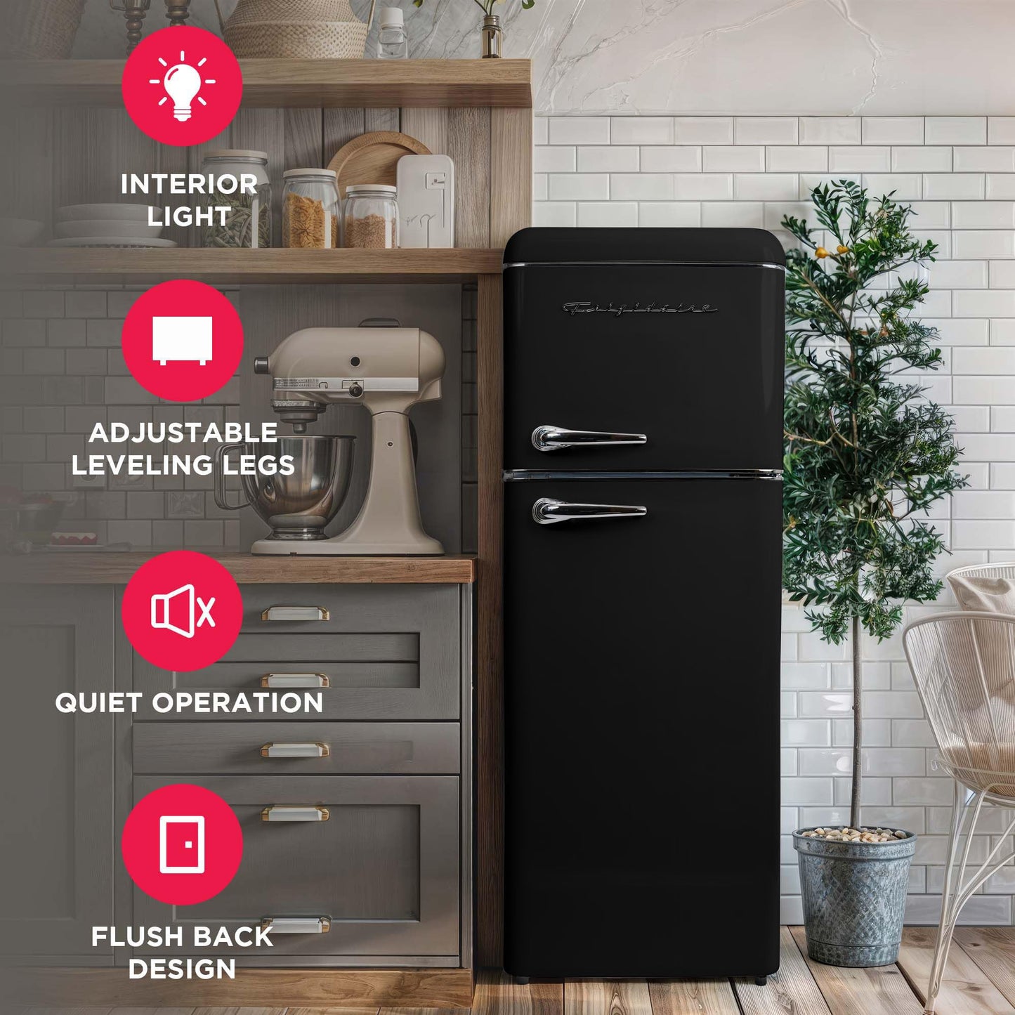 Frigidaire, 2 Door Apartment Size RETRO Refrigerator with Top Freezer, Chrome Handles, 7.5 cu ft, ONYX