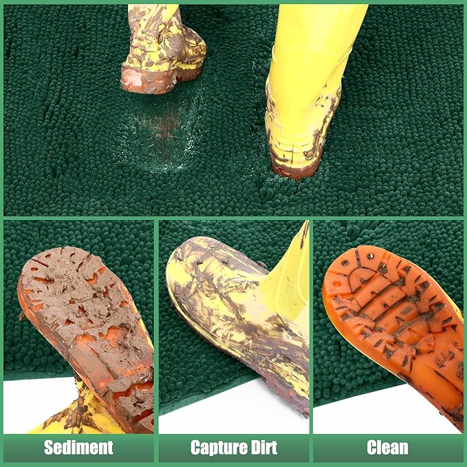 IM HOME Chenille Absorbent Outdoor Doormat 60" x 36", Washable Muddy Door Mats for Dog Non Slip Indoor Doormat Dog Mat for Muddy Paw Front Inside Doormats for Entryway Green