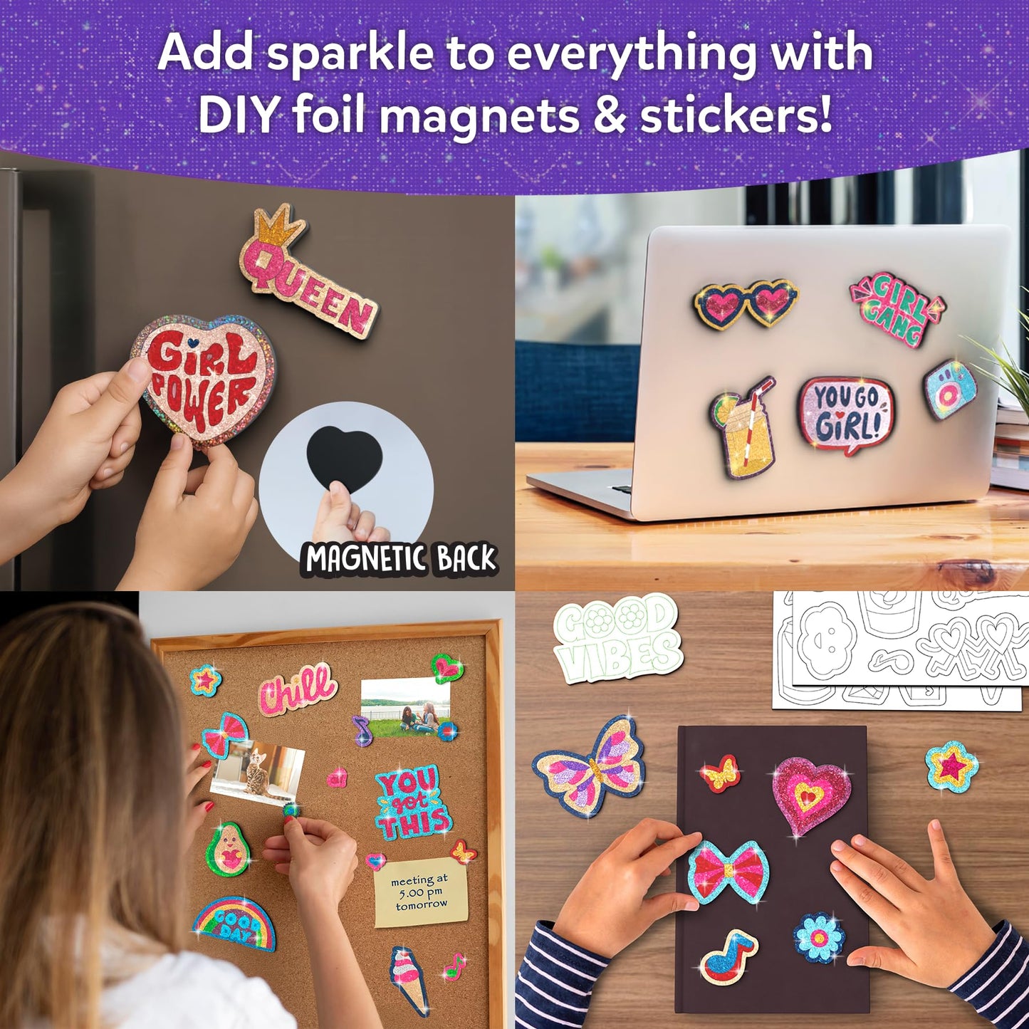 Skillmatics Foil Fun - Girl Power, DIY Foil Art Craft Kit, Mother’s Day Gift, Mess-Free Activity, 20+ Magnets & 60+ Stickers, Travel, Screen-Free Fun, Party Favor for Kids, Tweens, Teens (Ages 7-13)