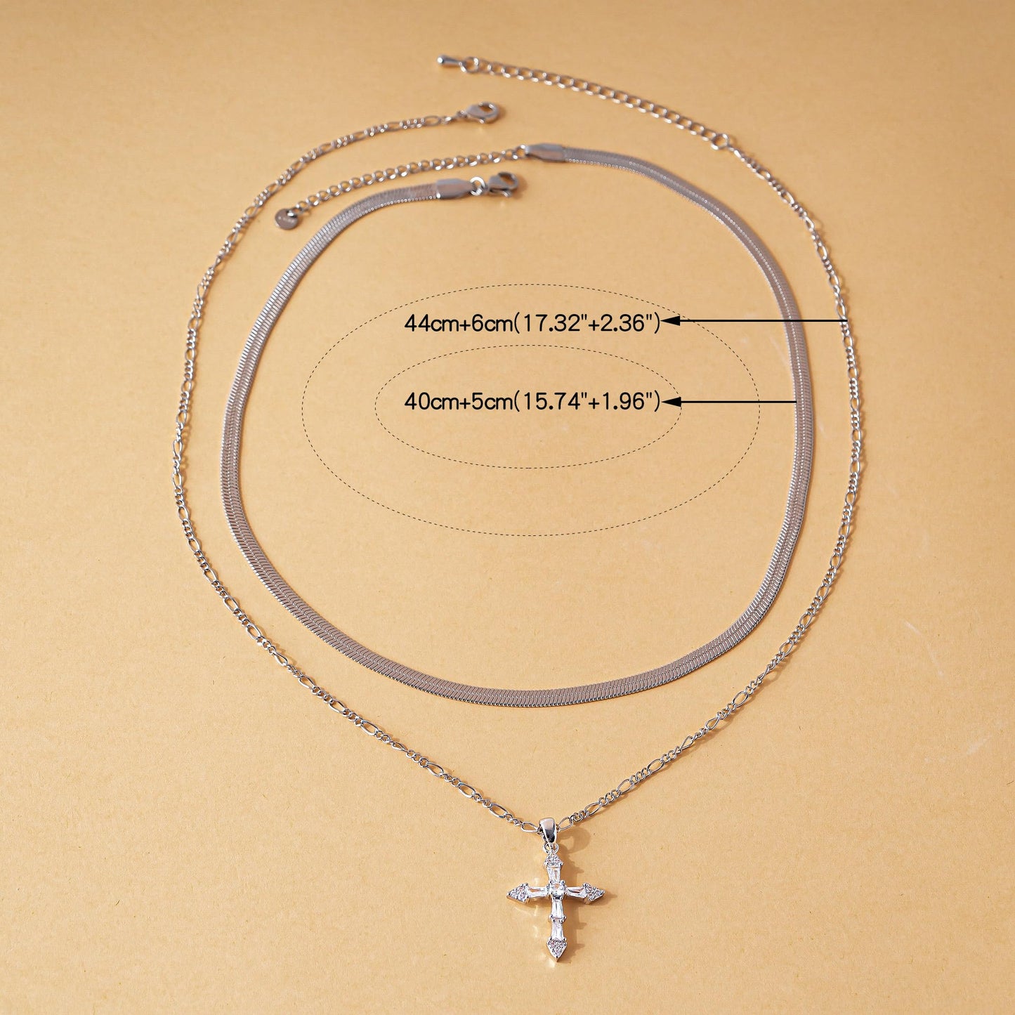ANDKISS Layered Cross Necklace for Women - Dainty 14K Silver Plated Stacked Necklaces Trendy Snake Chian Cross Pendant Necklace Jewelry Gifts Christmas Women